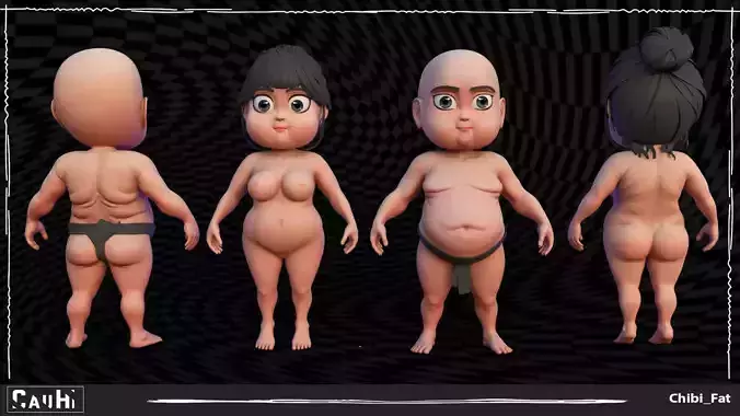Combo 2 Body Chibi Fat Boy and Chibi Fat Girl  3D Model Collection