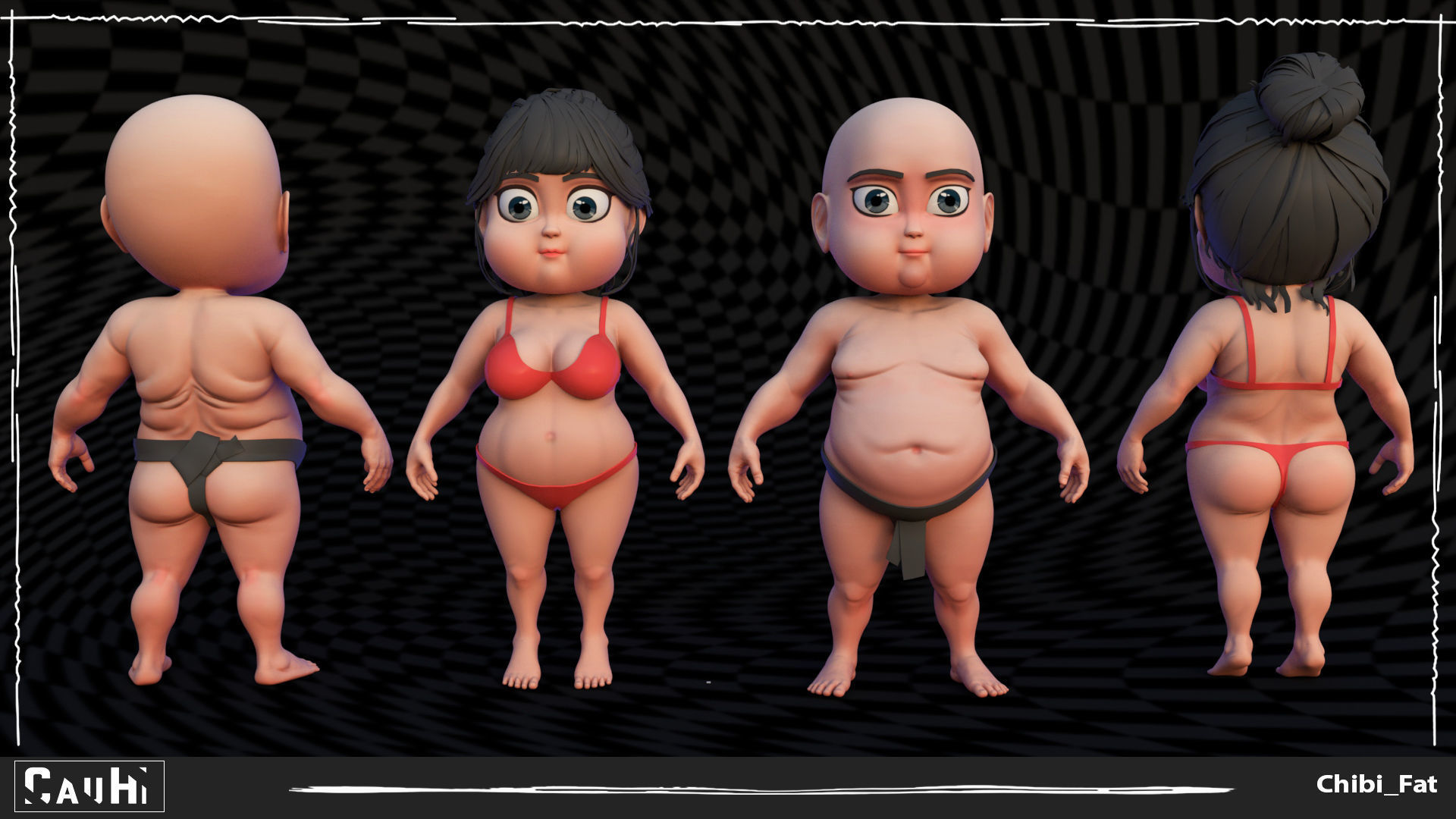 Combo 2 Body Chibi Fat Boy and Chibi Fat Girl  3D Model Collection_1