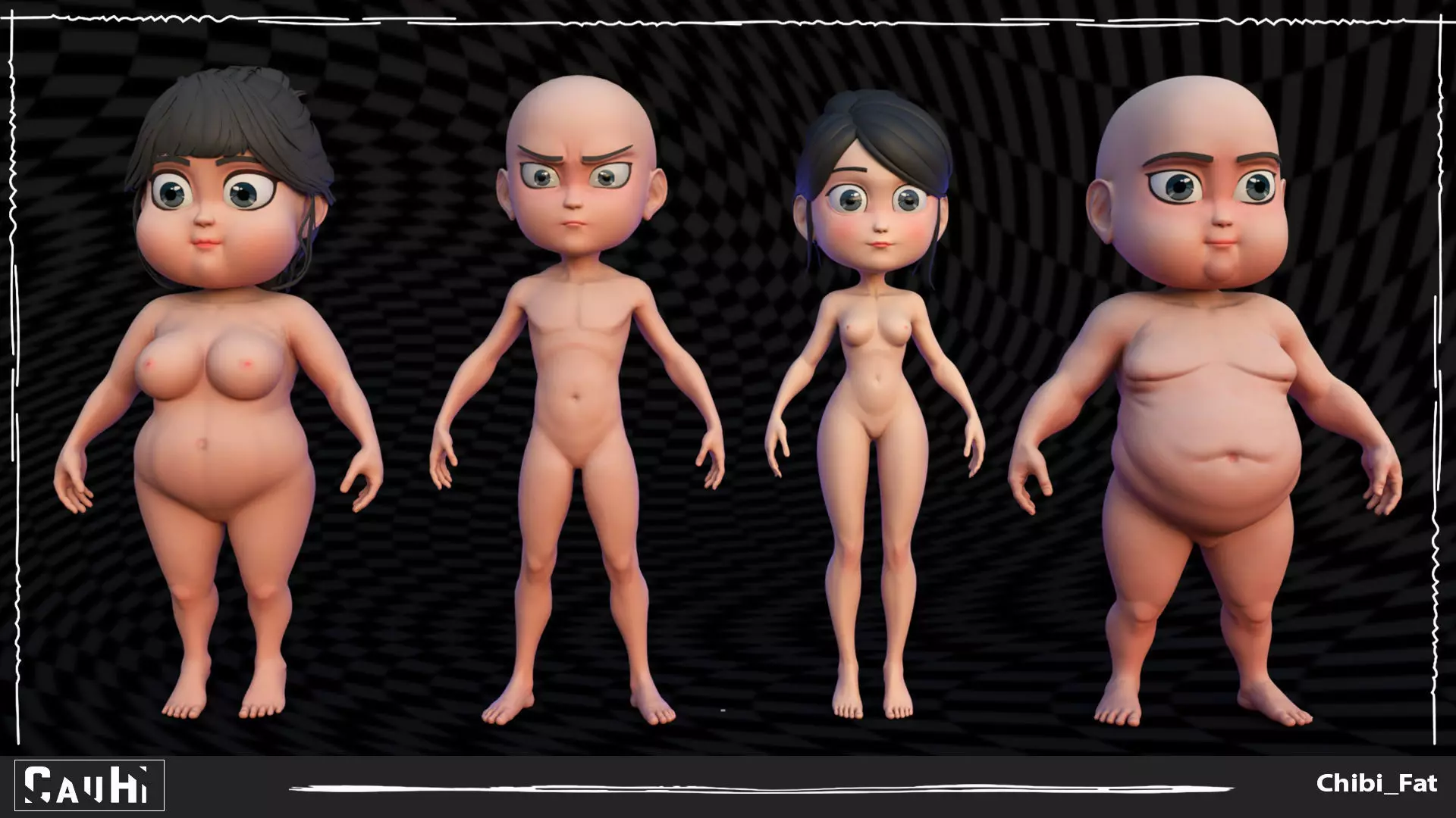 Combo 4 Body Chibi Fat and Thin  3D Model Collection_0