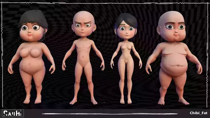 Combo 4 Body Chibi Fat and Thin  3D Model Collection