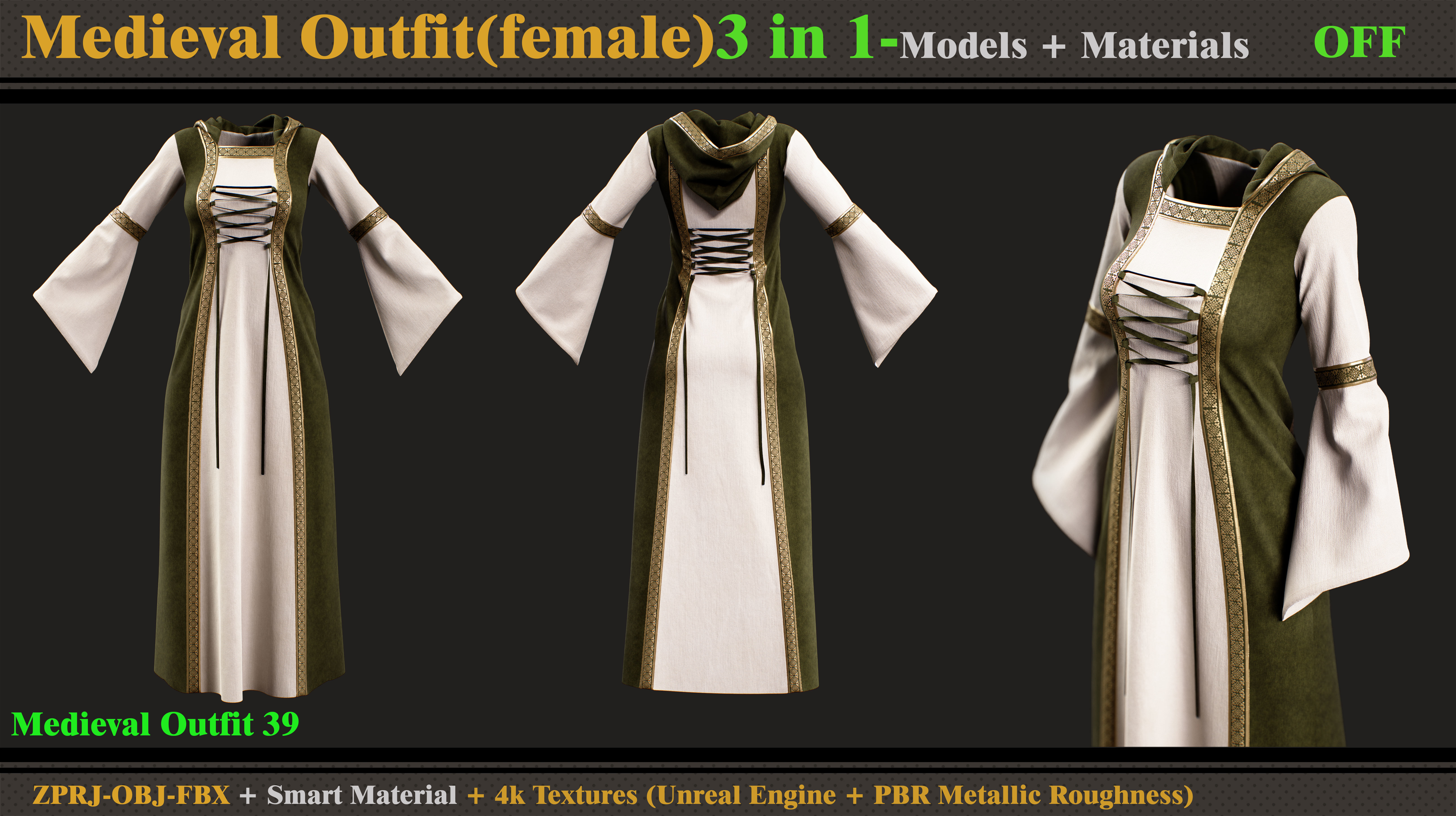 3 in 1 Medieval Outfit-MD-Clo3d-OBJ-FBX-Material -Textures  3D model_3
