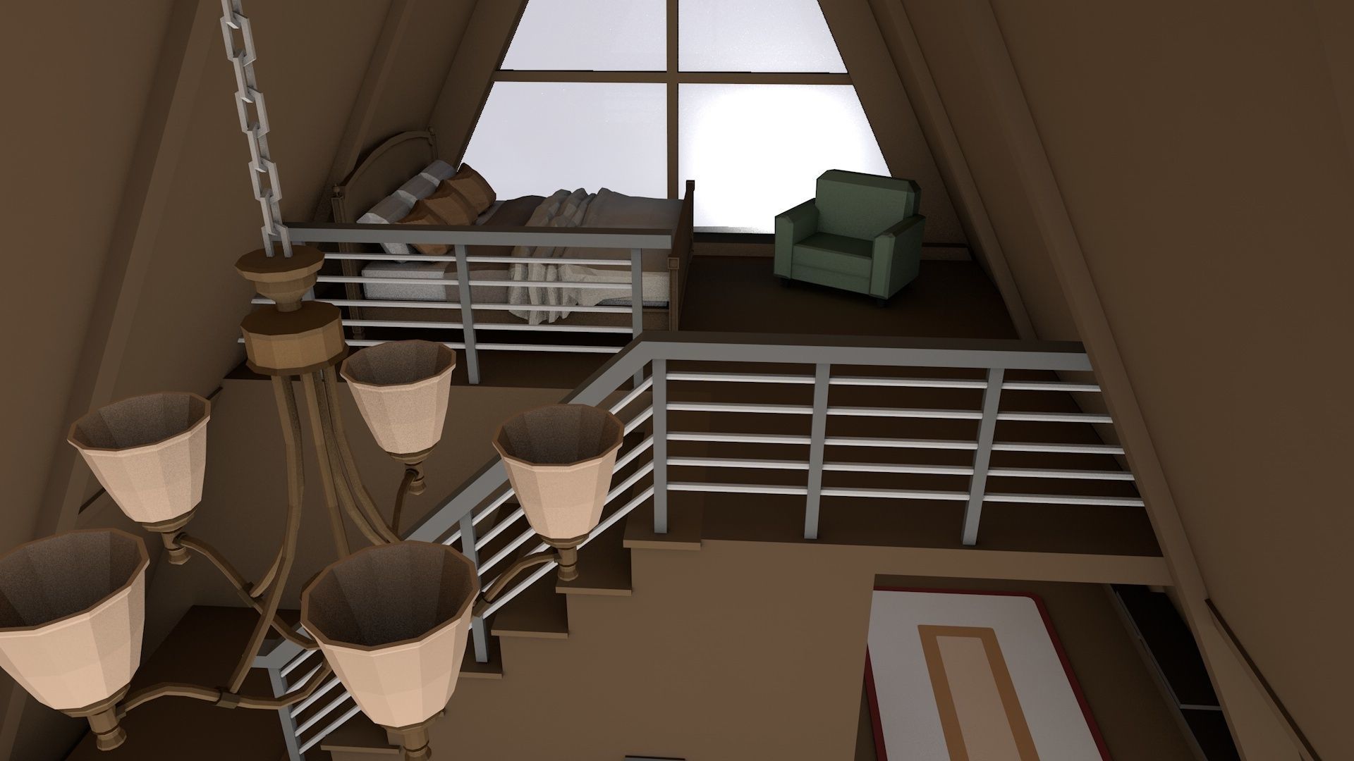 A Frame Log Cabin - Game Ready Low Poly Low-poly 3D model_7