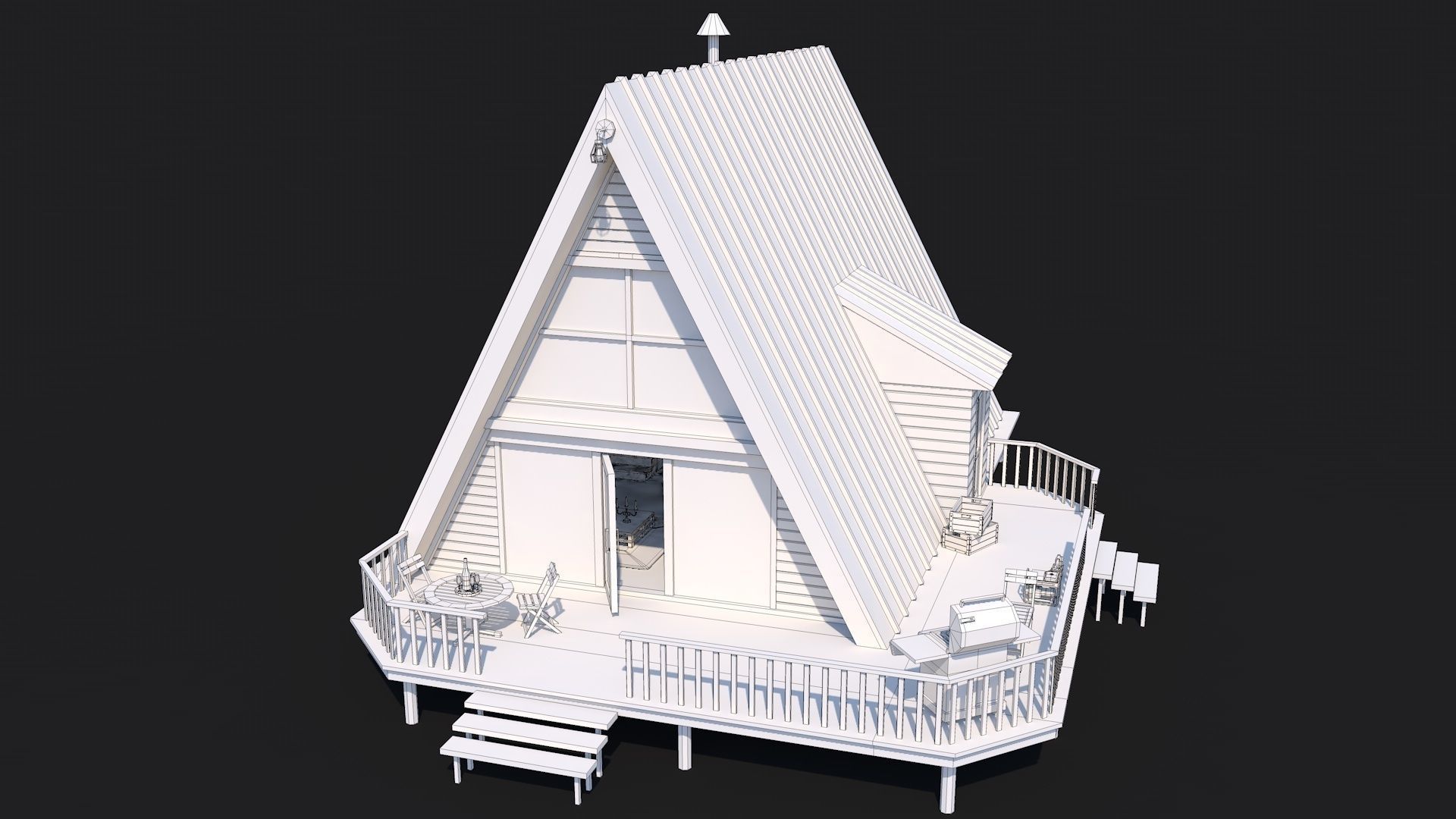 A Frame Log Cabin - Game Ready Low Poly Low-poly 3D model_1