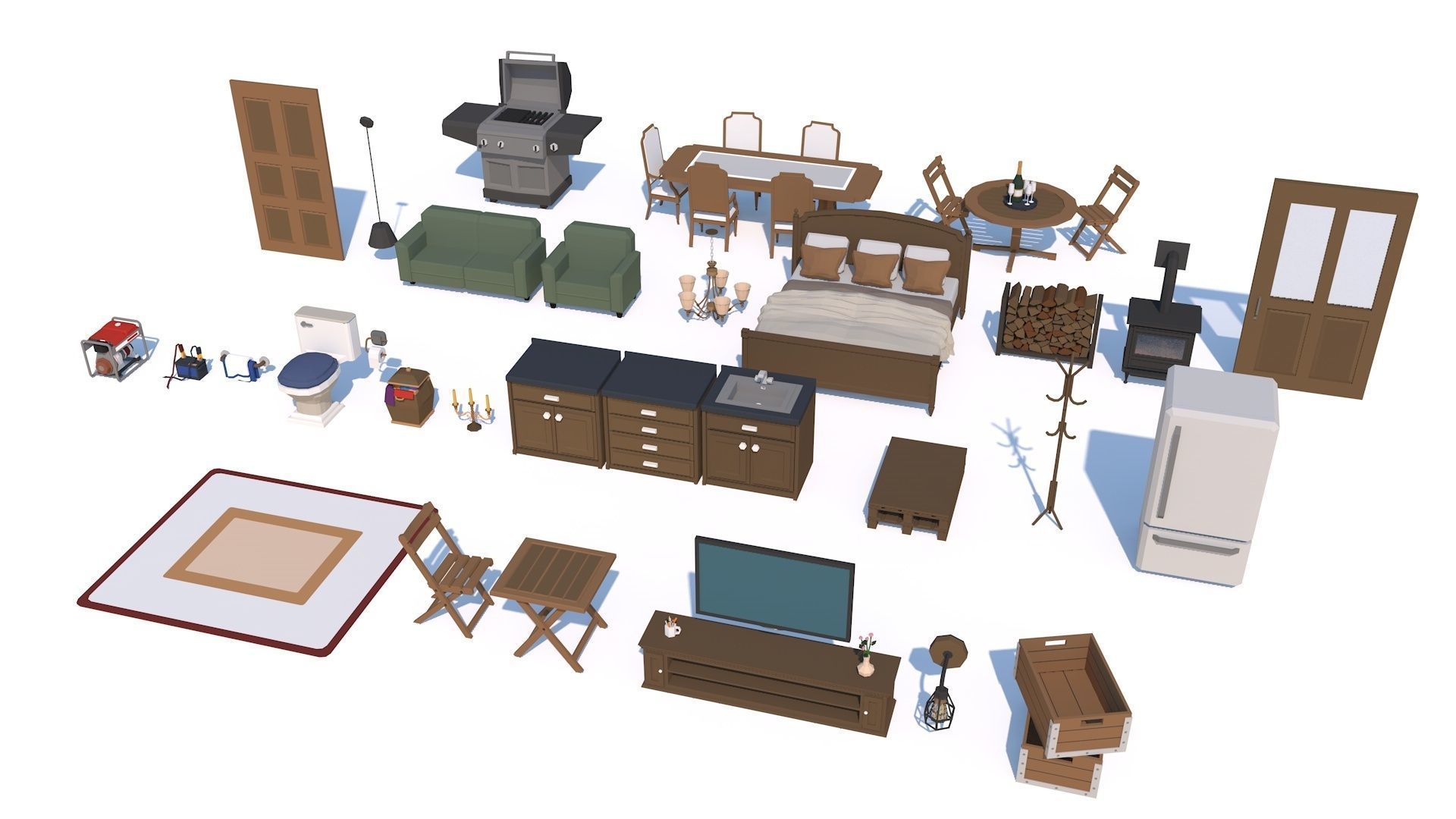 A Frame Log Cabin - Game Ready Low Poly Low-poly 3D model_3