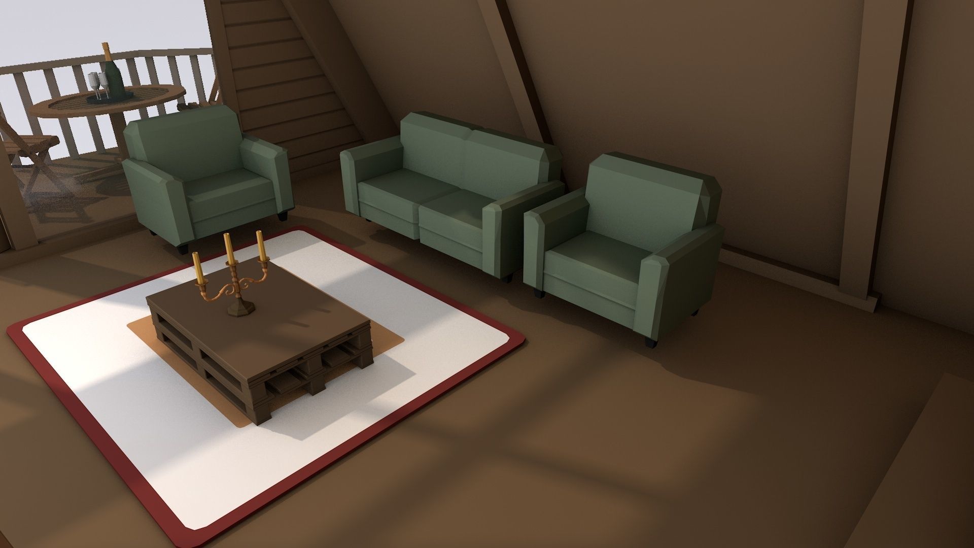A Frame Log Cabin - Game Ready Low Poly Low-poly 3D model_10