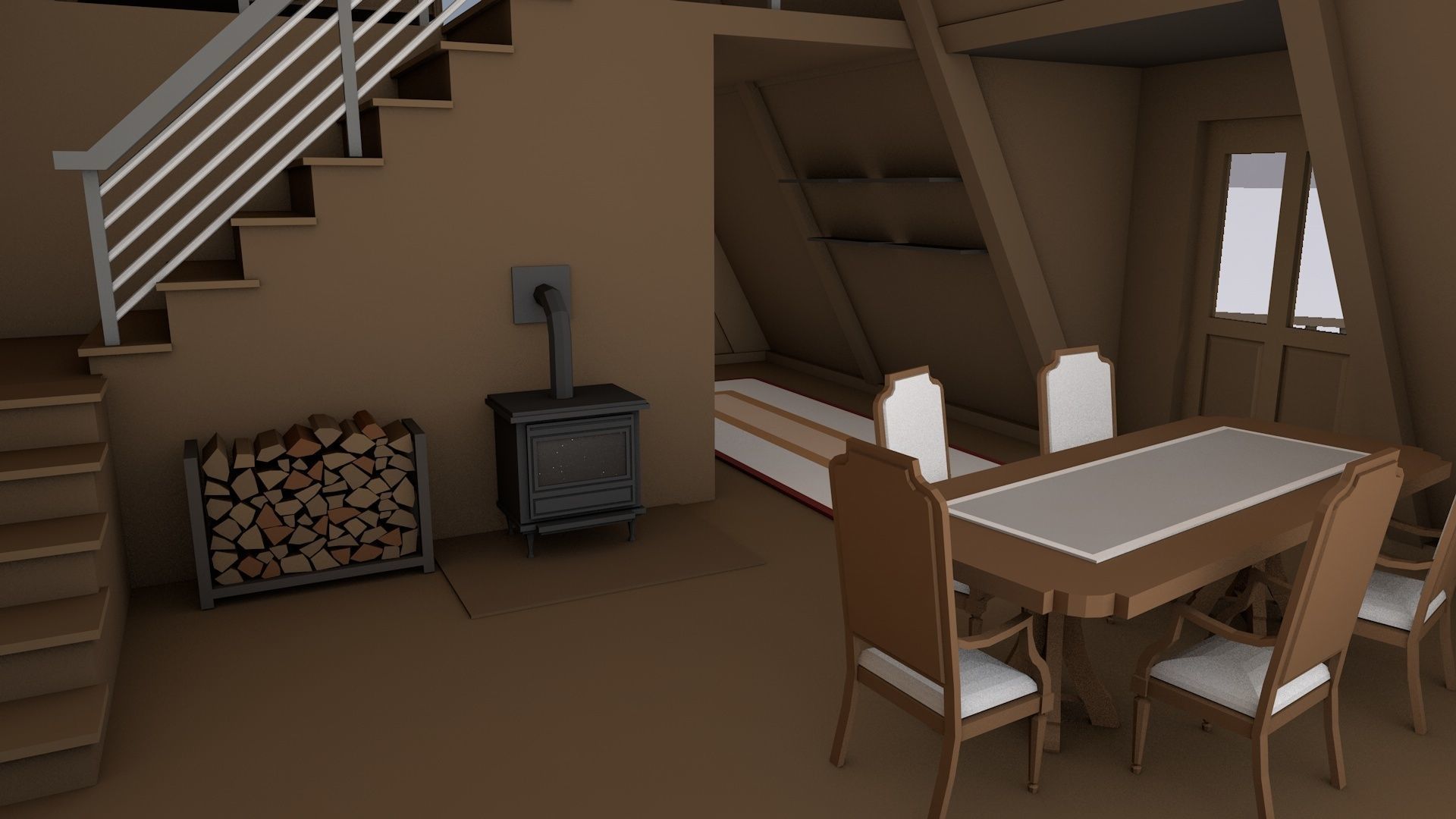 A Frame Log Cabin - Game Ready Low Poly Low-poly 3D model_6