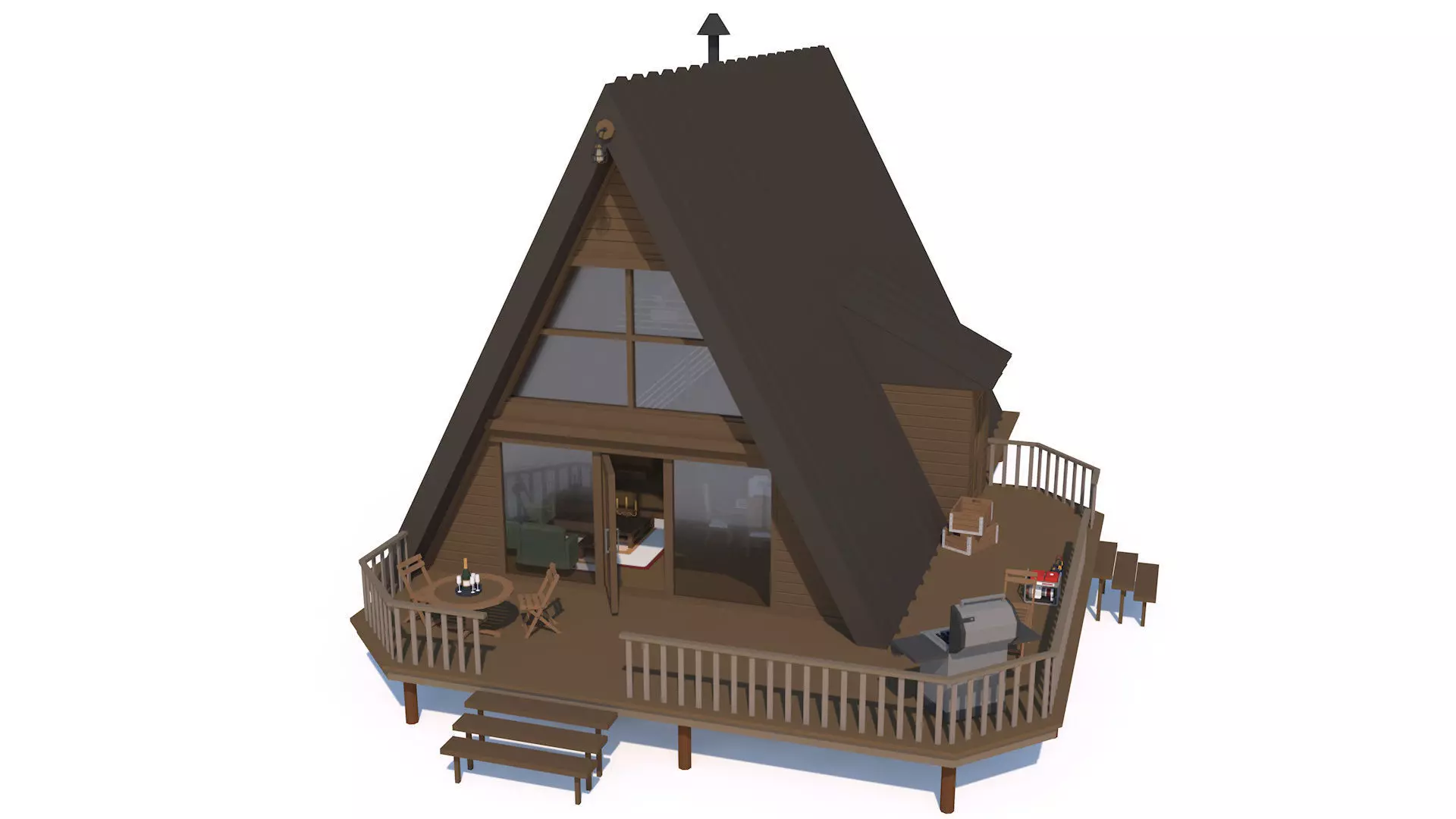A Frame Log Cabin - Game Ready Low Poly Low-poly 3D model_0
