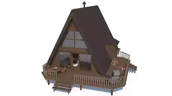 A Frame Log Cabin - Game Ready Low Poly 