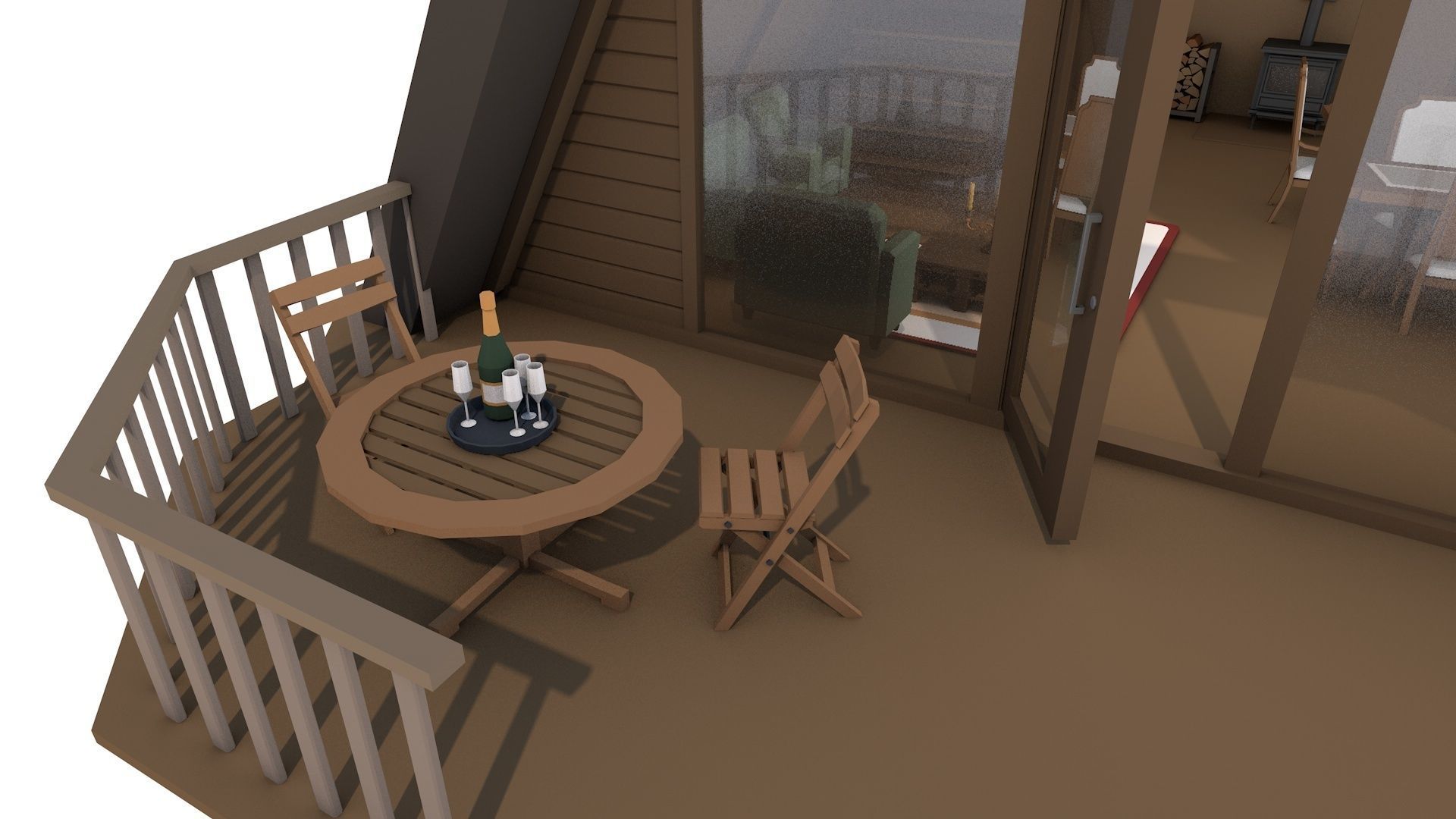 A Frame Log Cabin - Game Ready Low Poly Low-poly 3D model_8