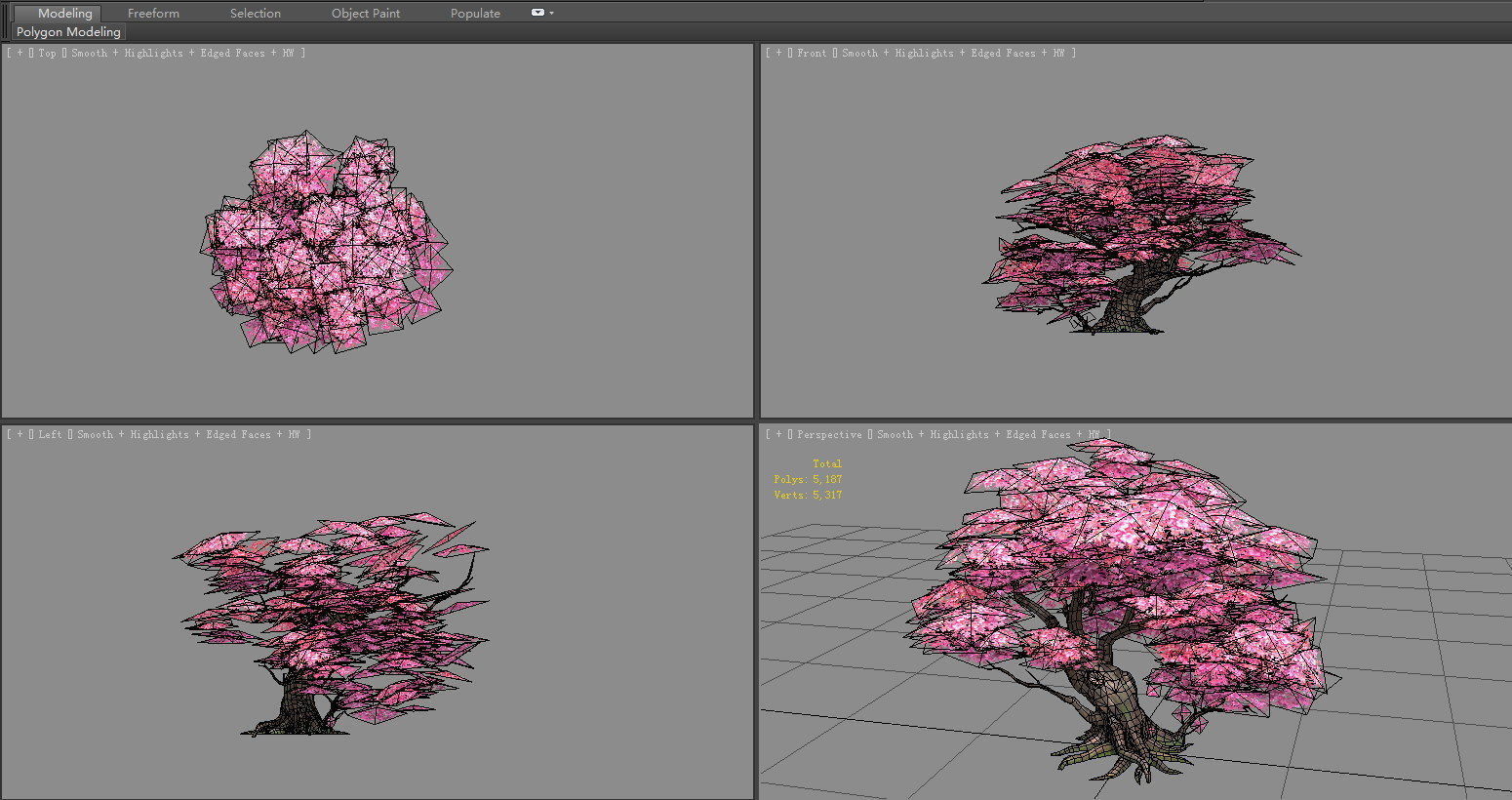 A peach blossom tree - big - Cherry blossom trees - sakura Low-poly 3D model_4