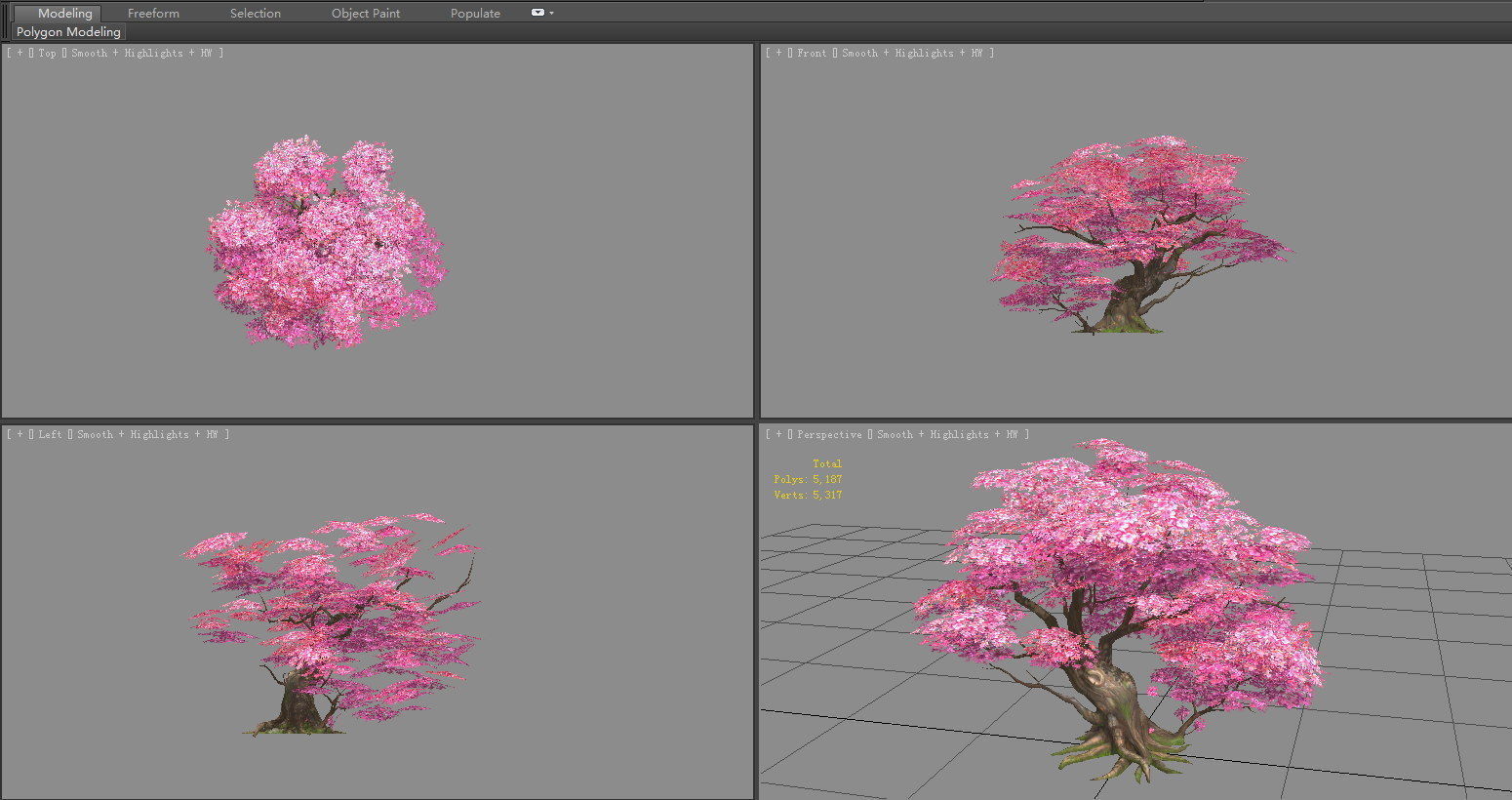 A peach blossom tree - big - Cherry blossom trees - sakura Low-poly 3D model_3
