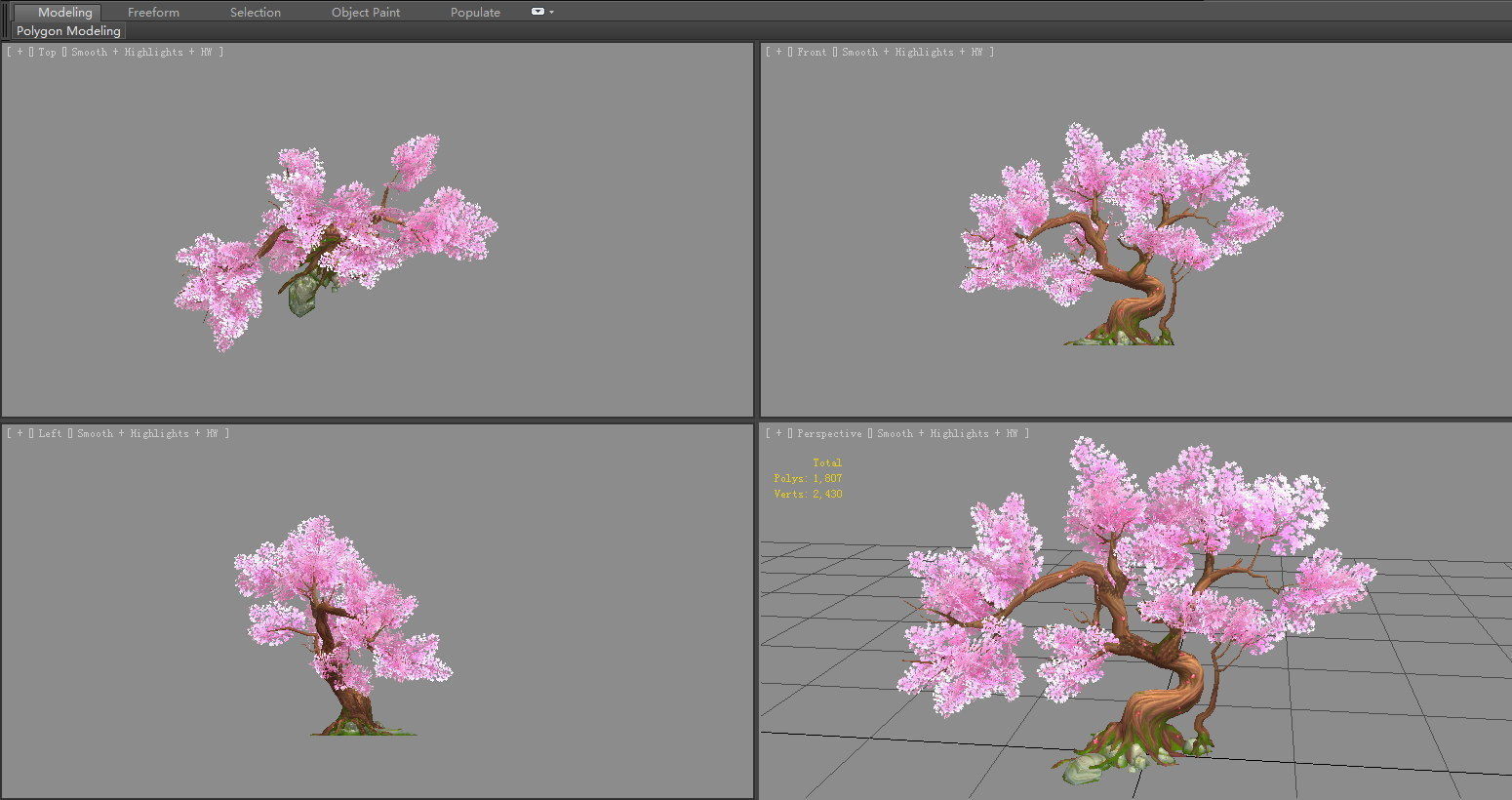 A peach blossom tree - small - Cherry blossom trees - sakura Low-poly 3D model_3