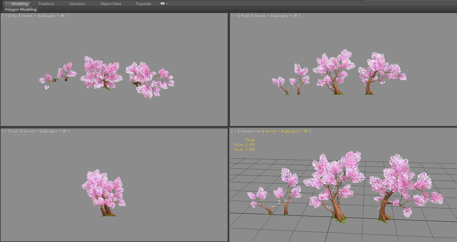 Four peach blossom trees - cherry blossom trees - sakura Low-poly 3D model_3