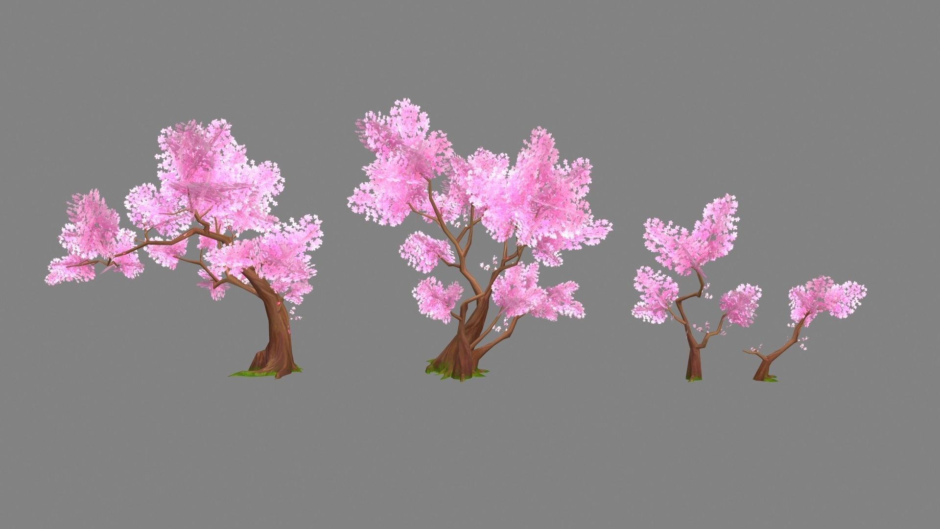 Four peach blossom trees - cherry blossom trees - sakura Low-poly 3D model_1