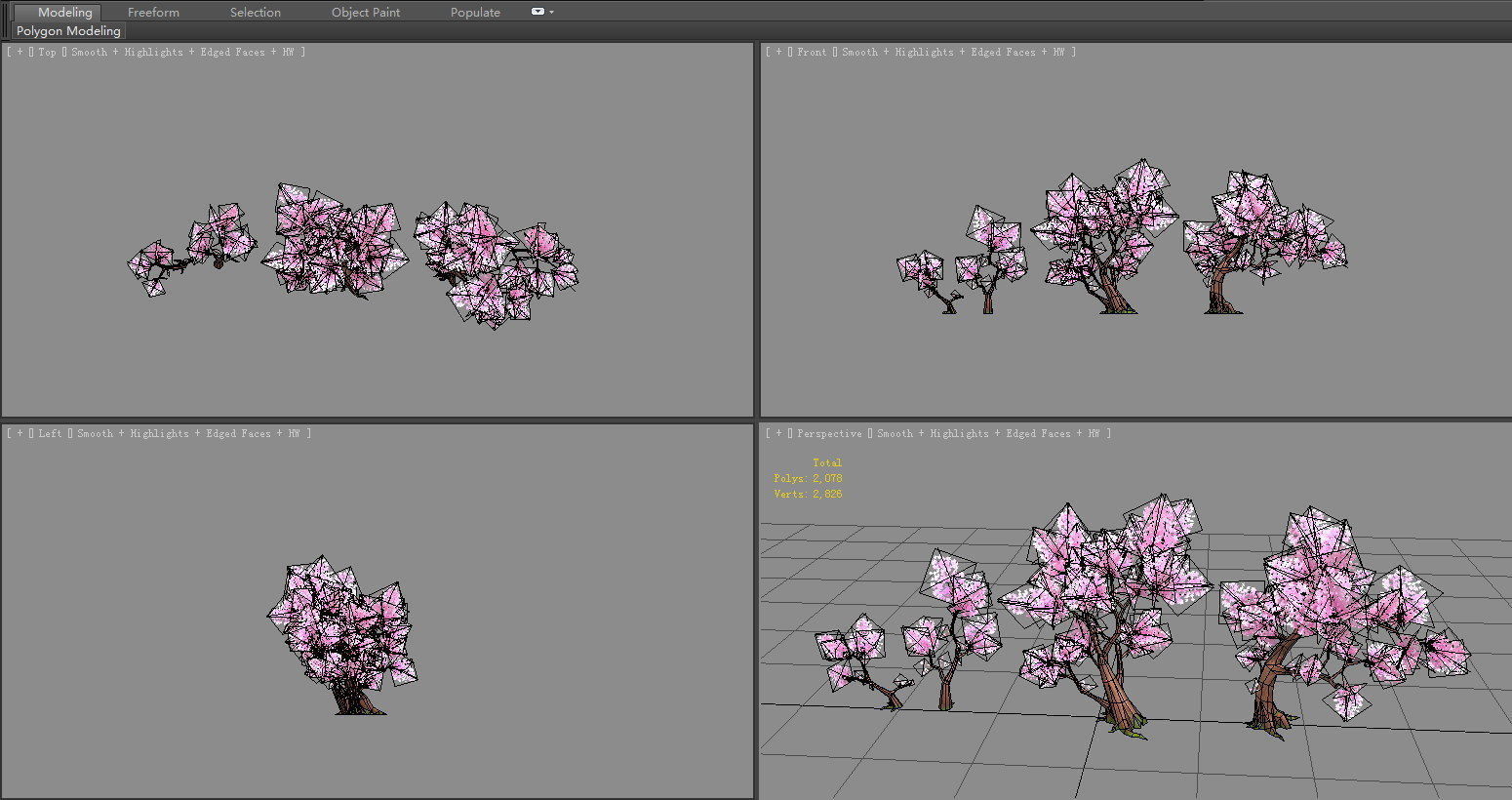 Four peach blossom trees - cherry blossom trees - sakura Low-poly 3D model_4