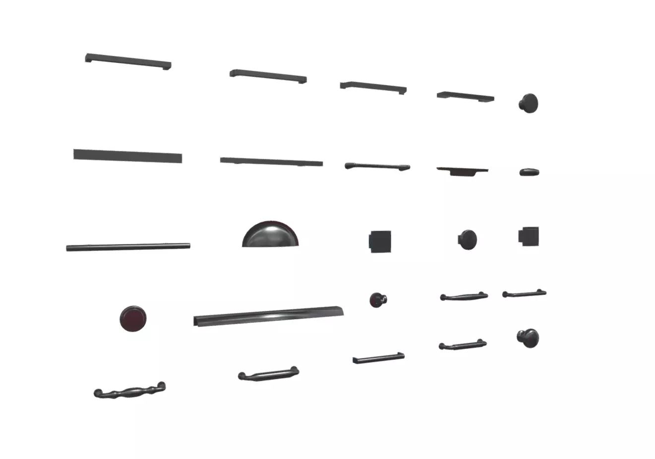 Set of 25 Kitchen cabinet handles Low-poly 3D model_0
