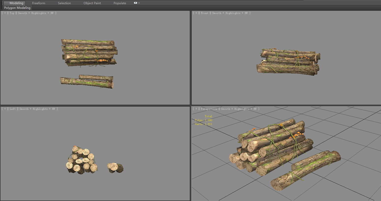 A pile of wood Low-poly 3D model_3