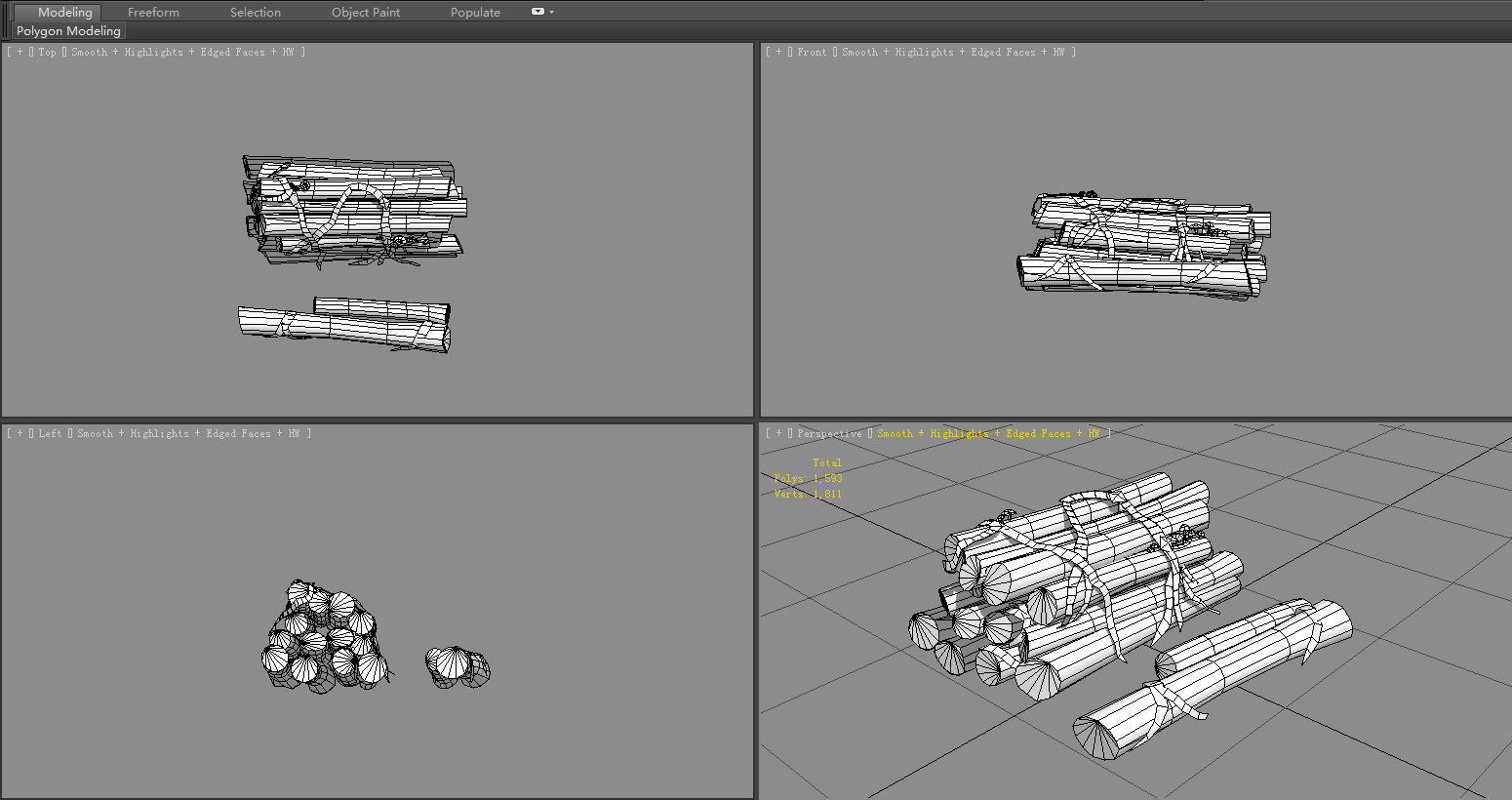 A pile of wood Low-poly 3D model_5