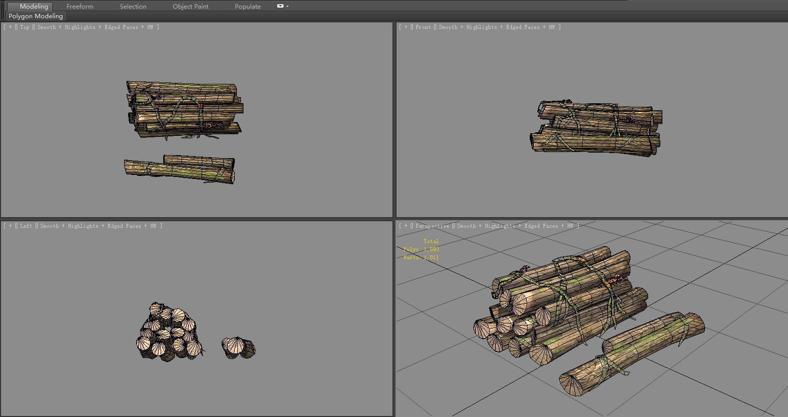 A pile of wood Low-poly 3D model_4