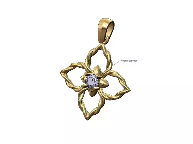 Open braided wire flower 5mm diamond bud pendant charm
