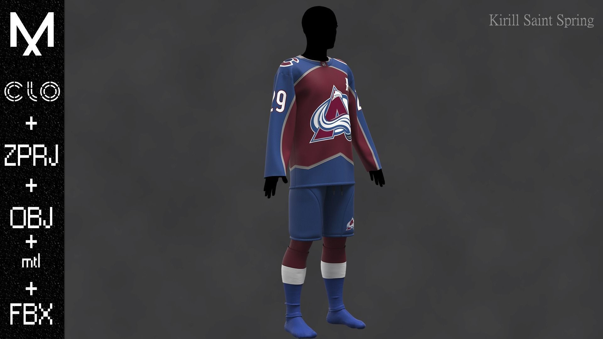 Hockey form Colorado Marvelous designer Clo3d OBJ mtl FBX ZPRJ 3D model_5