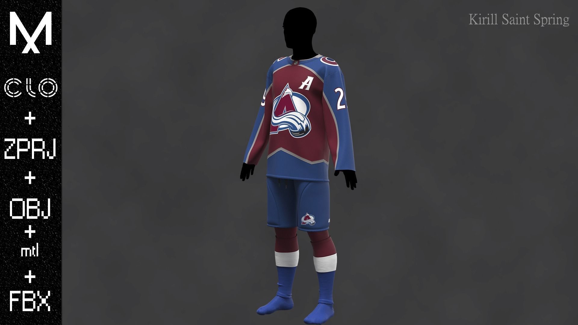 Hockey form Colorado Marvelous designer Clo3d OBJ mtl FBX ZPRJ 3D model_4