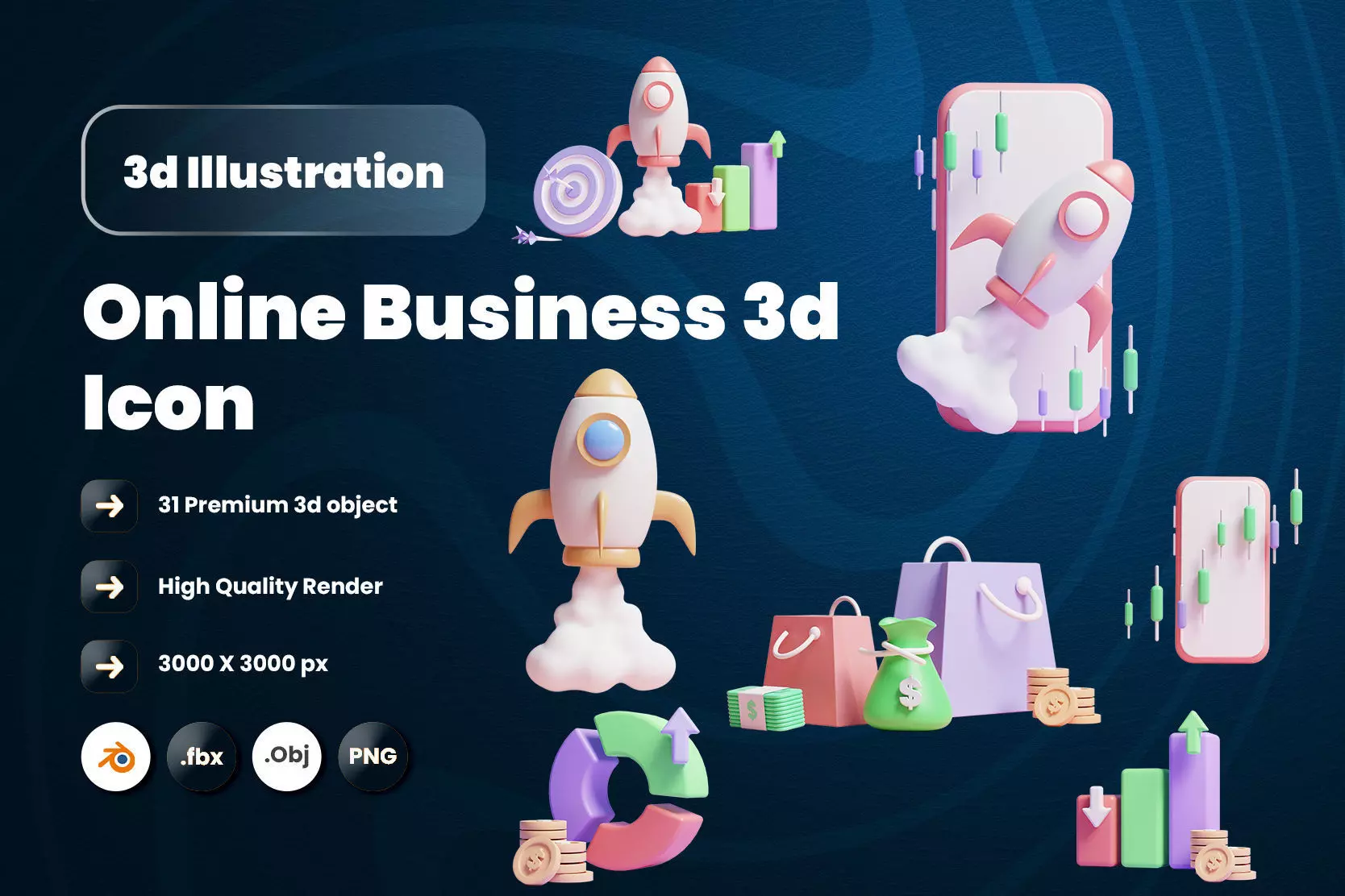 Online Business 3d Illustration  Icon Pack 3D model_0