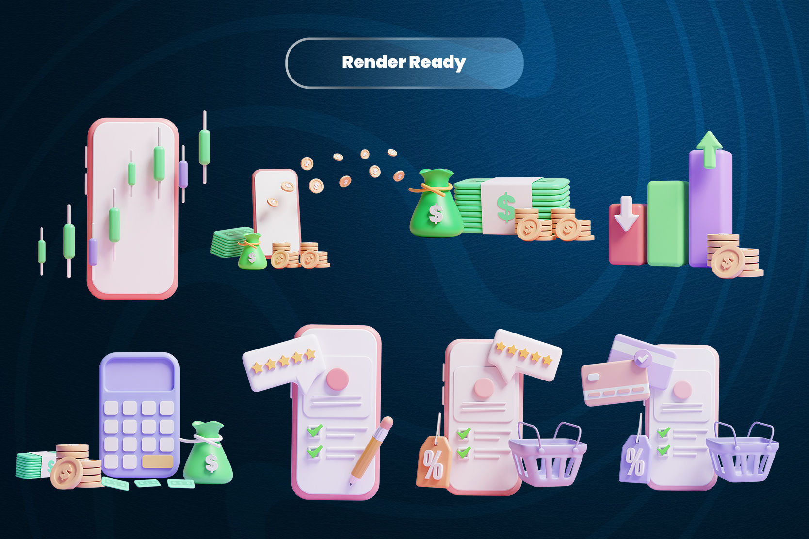 Online Business 3d Illustration  Icon Pack 3D model_2