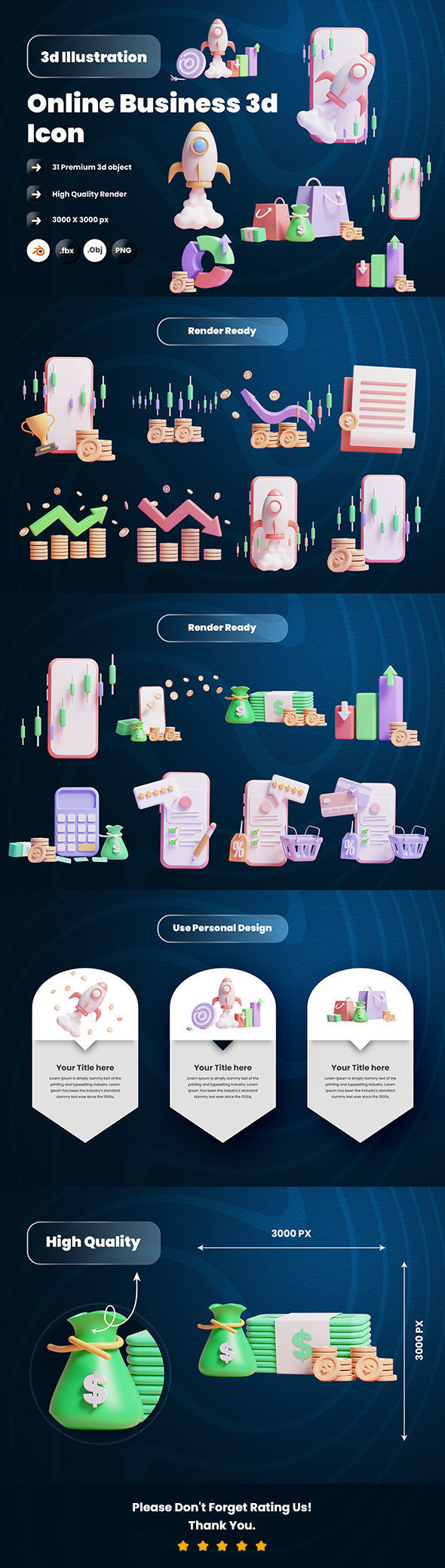 Online Business 3d Illustration  Icon Pack 3D model_5