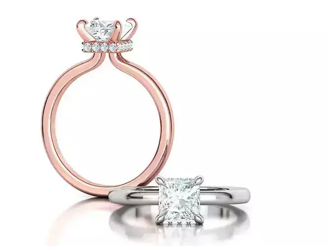 6x6 Princess Solitaire Engagement ring Under Halo 3dmodel 3D print model