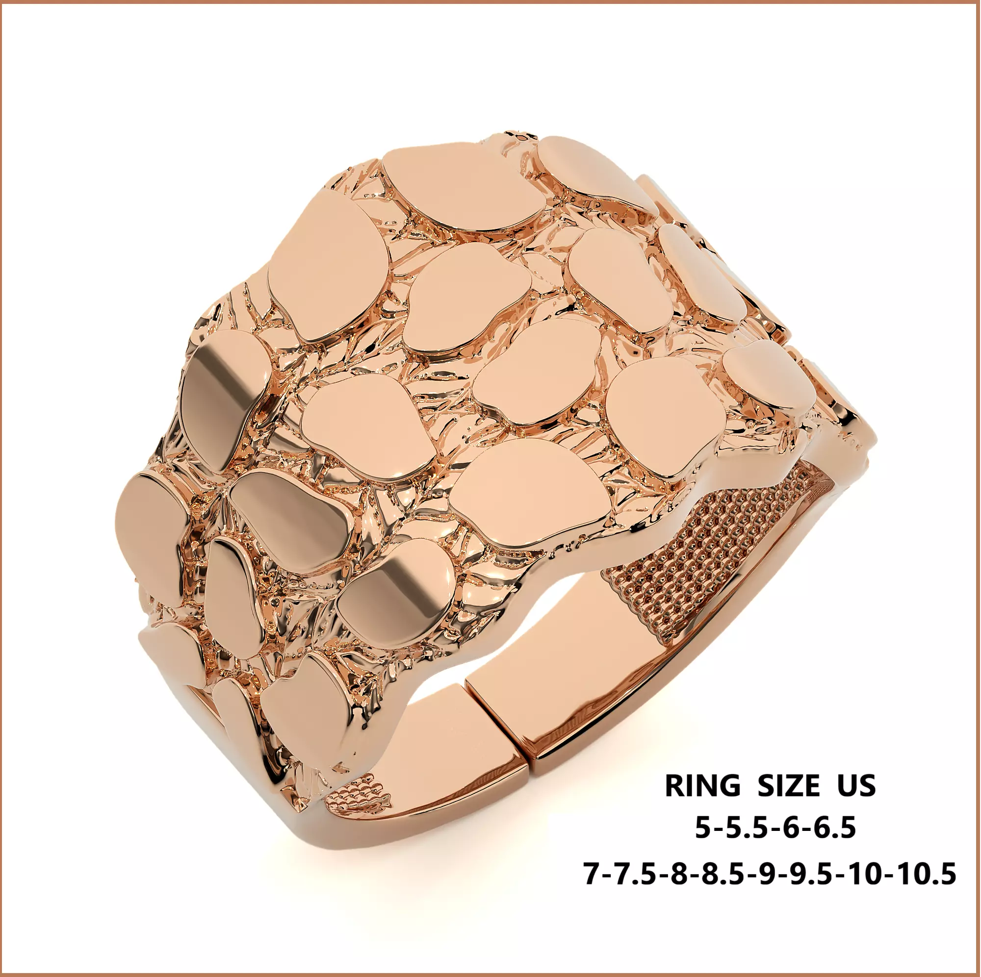 Mens Nugget Gold Ring Sizes 3D print model_0