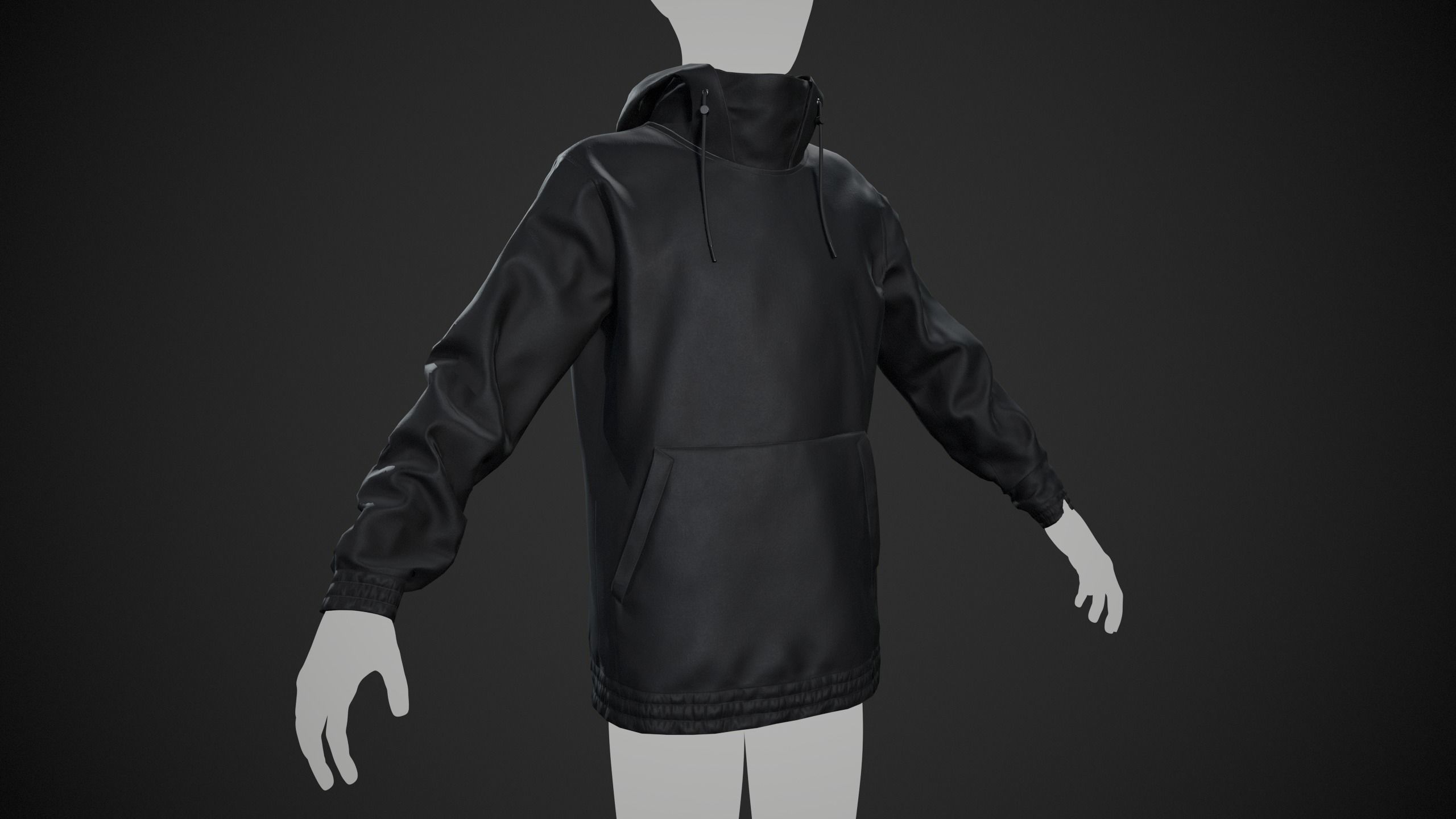 Black Snowboard Hoodie Style 2 Low-poly 3D model_2
