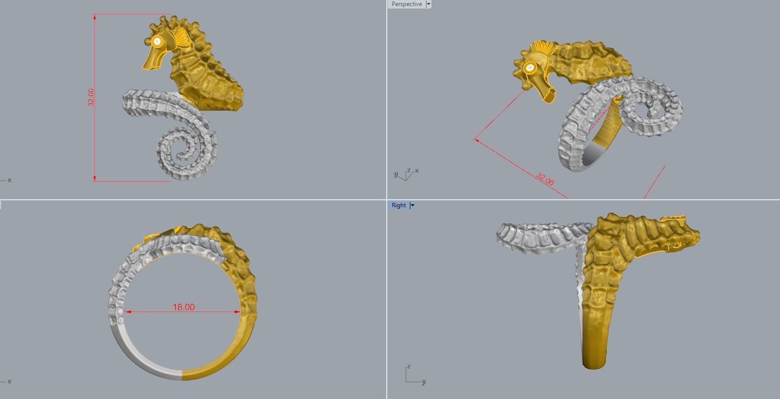 Sea Horse ring 3D print model_1