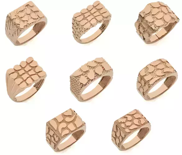 8 Mens Nugget Gold Ring 3D Model Collection