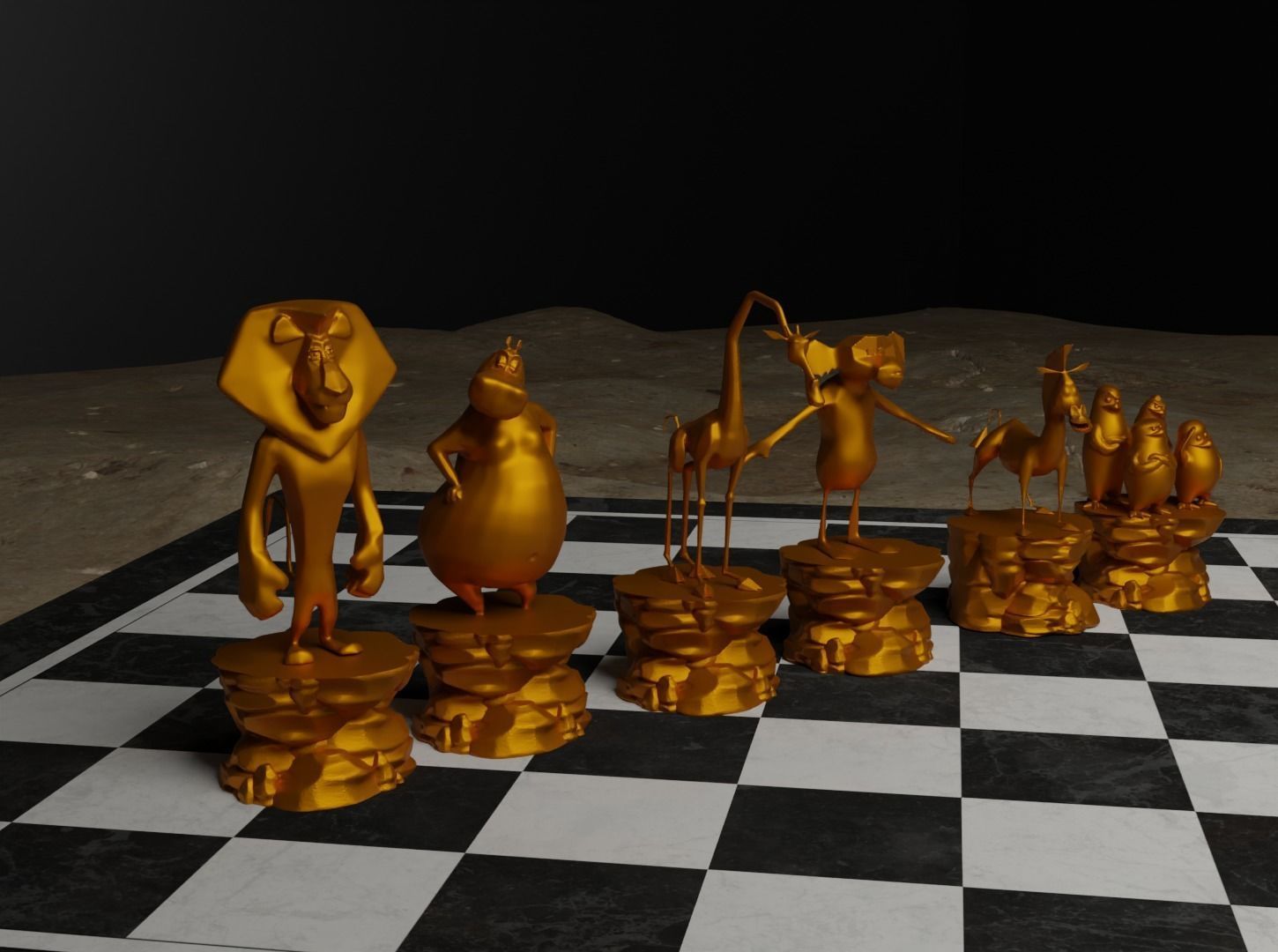 Cartoon Madagascar Zoo Animal Chess Set 3D print model_20