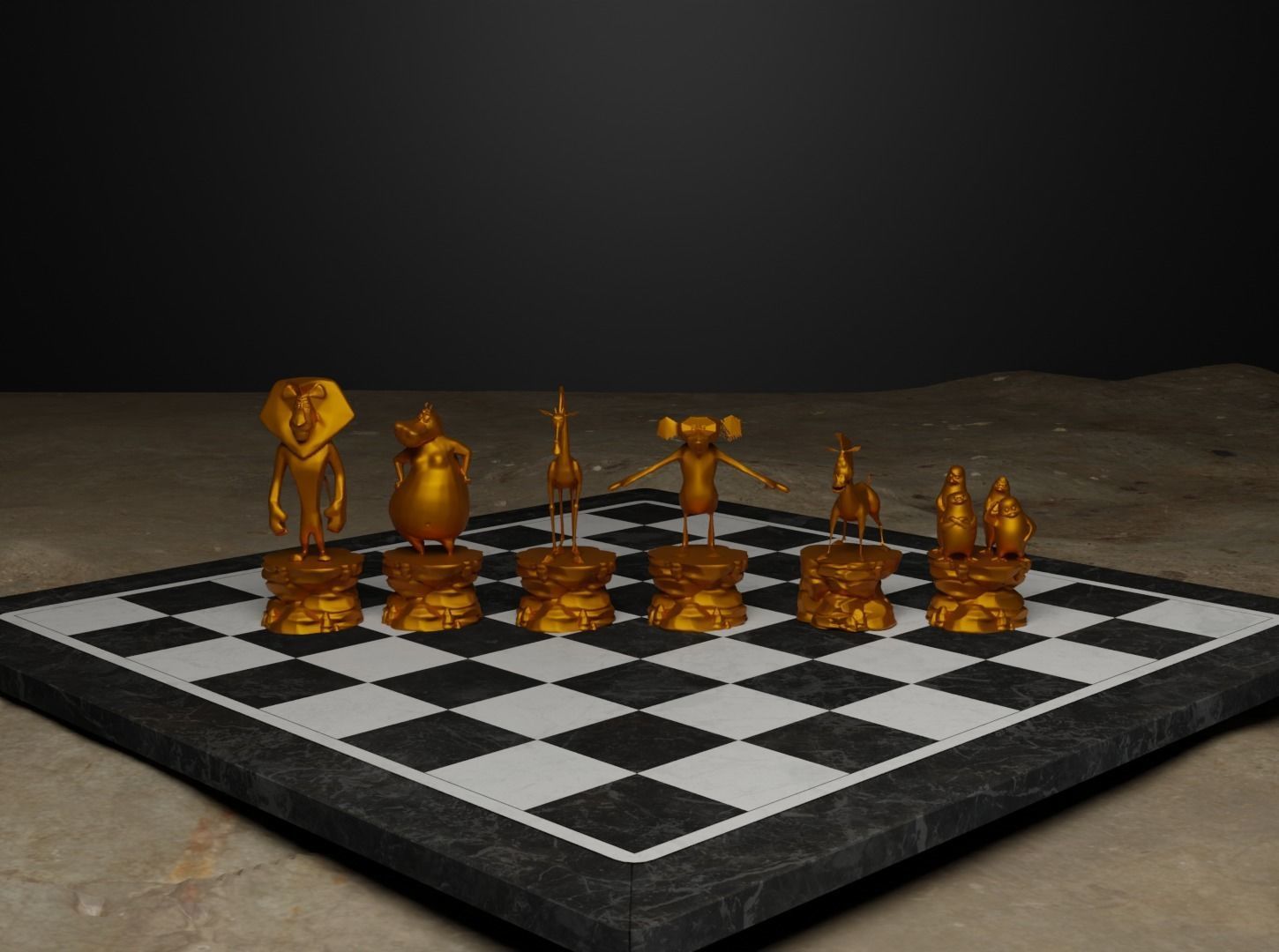 Cartoon Madagascar Zoo Animal Chess Set 3D print model_3
