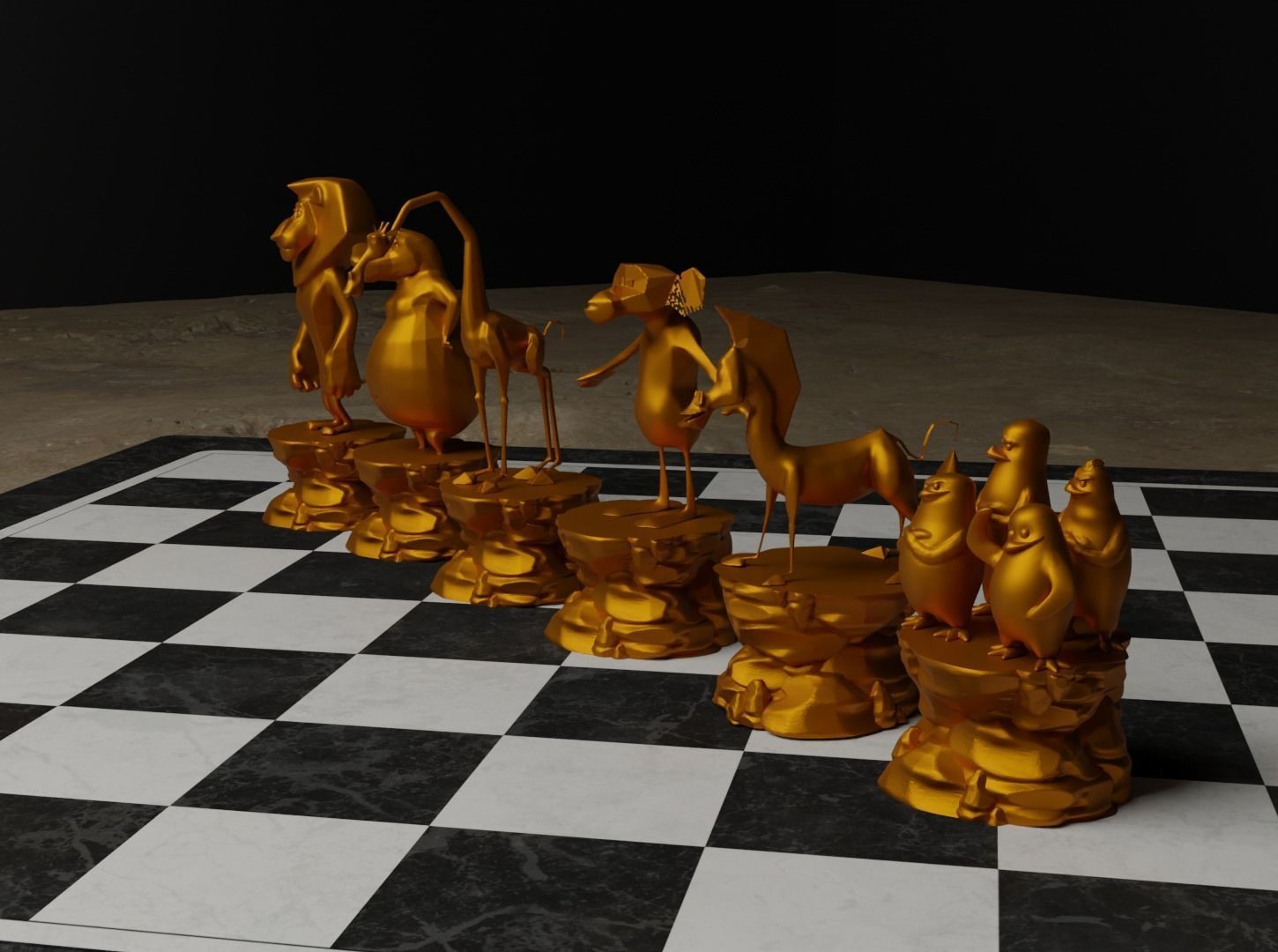 Cartoon Madagascar Zoo Animal Chess Set 3D print model_39