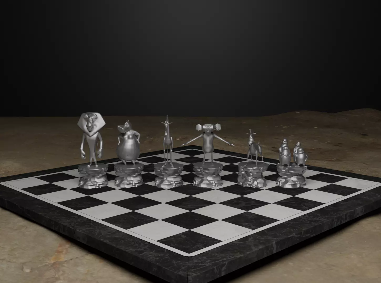 Cartoon Madagascar Zoo Animal Chess Set 3D print model_0