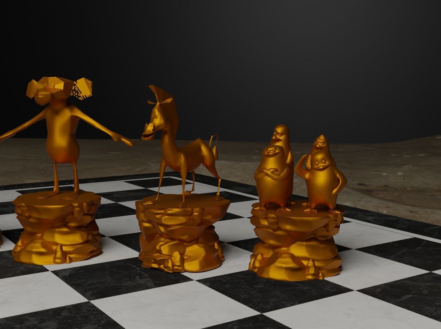 Cartoon Madagascar Zoo Animal Chess Set 3D print model_23