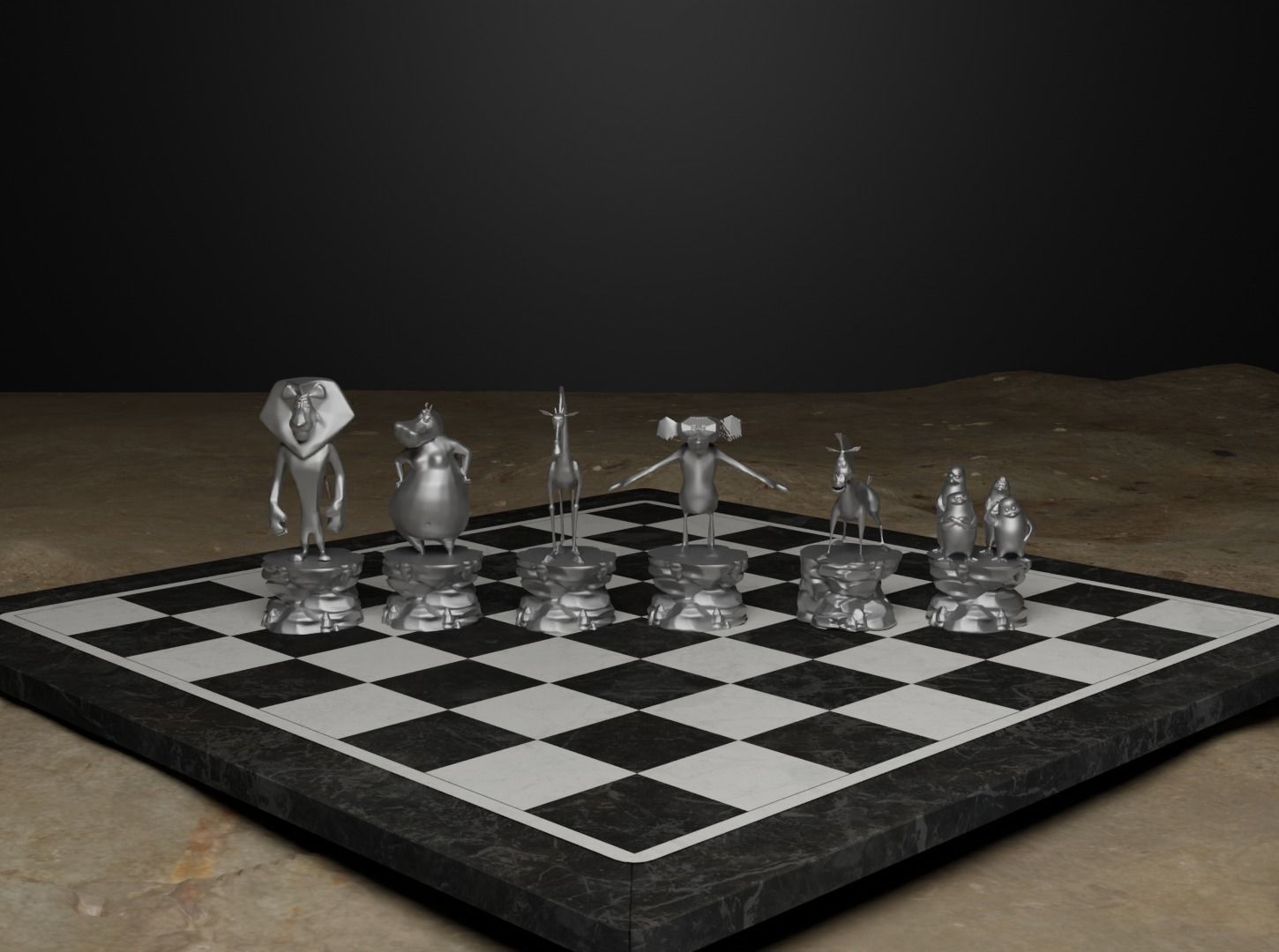 Cartoon Madagascar Zoo Animal Chess Set 3D print model_8