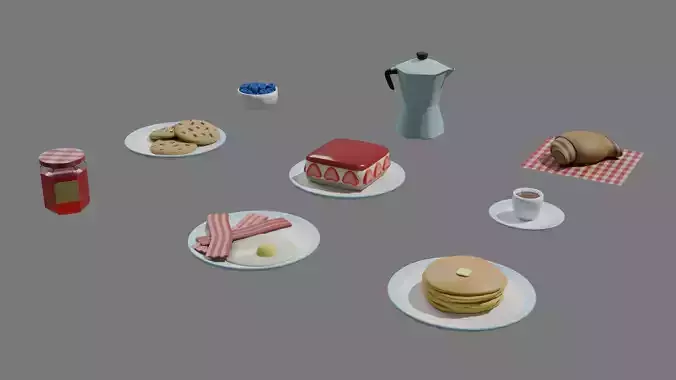 Lowpoly Breakfast set  3D 9 models