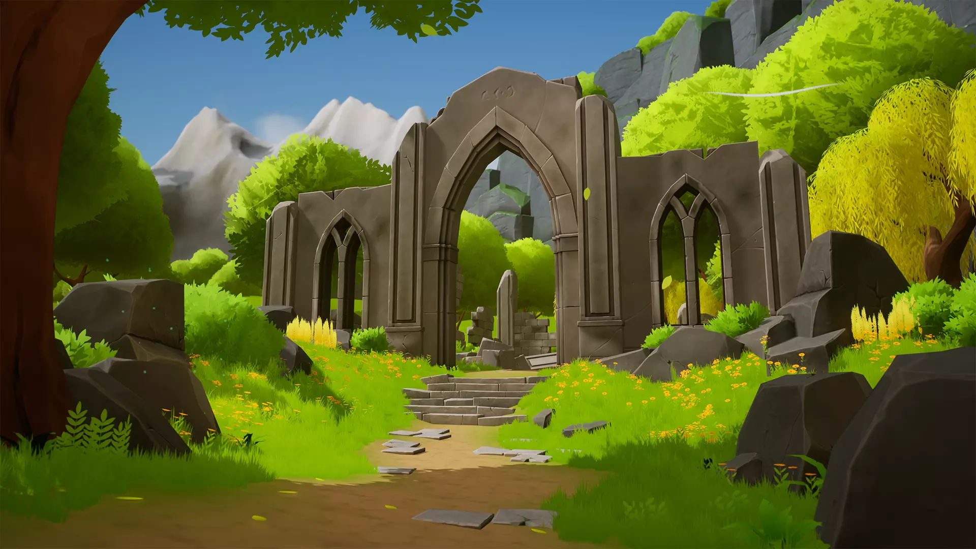 Stylized Nature with Ruins Low-poly 3D model_0