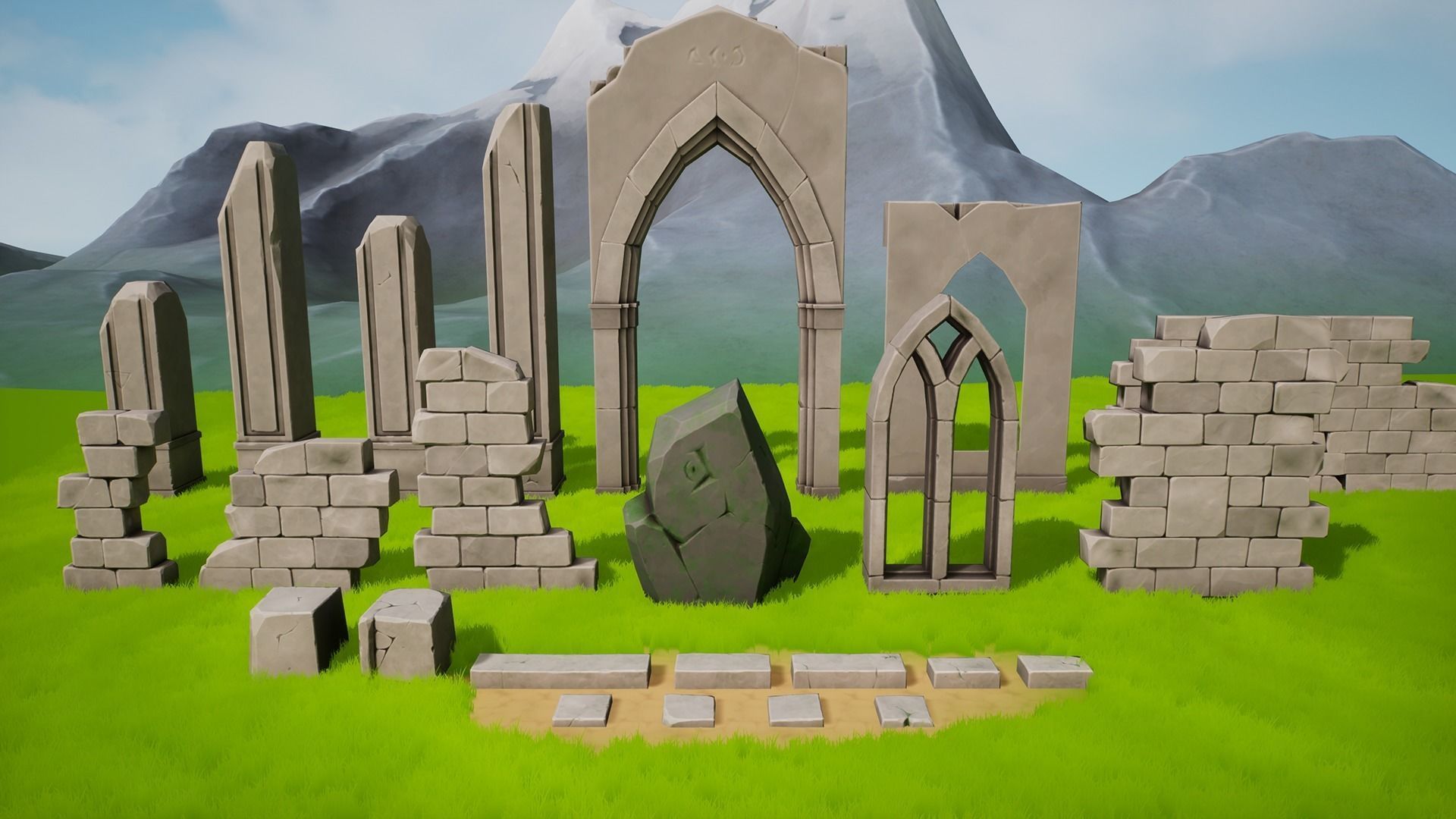 Stylized Nature with Ruins Low-poly 3D model_7