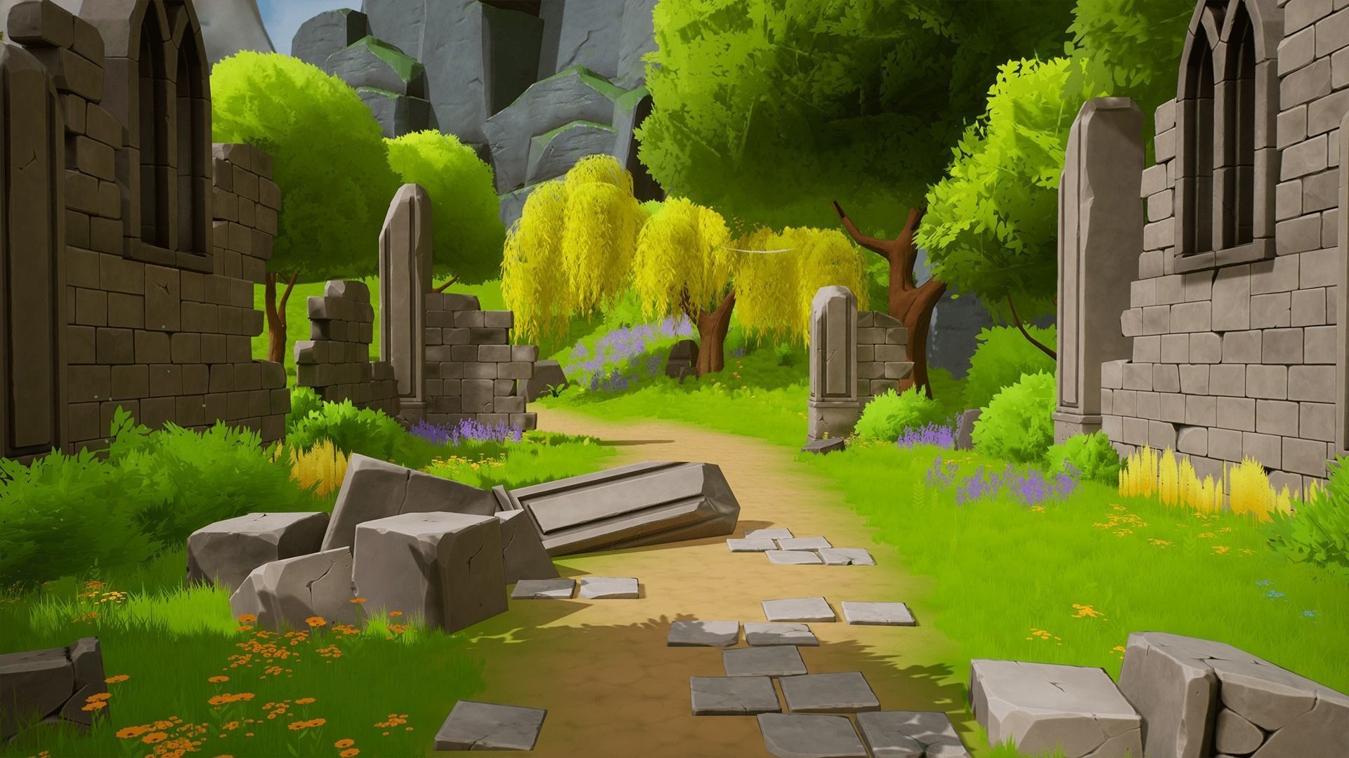 Stylized Nature with Ruins Low-poly 3D model_1