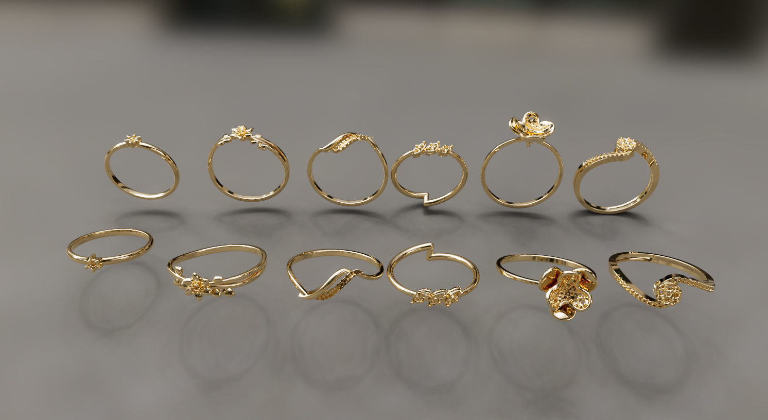 set of 6 ultra-lightweight rings 3D print model_1