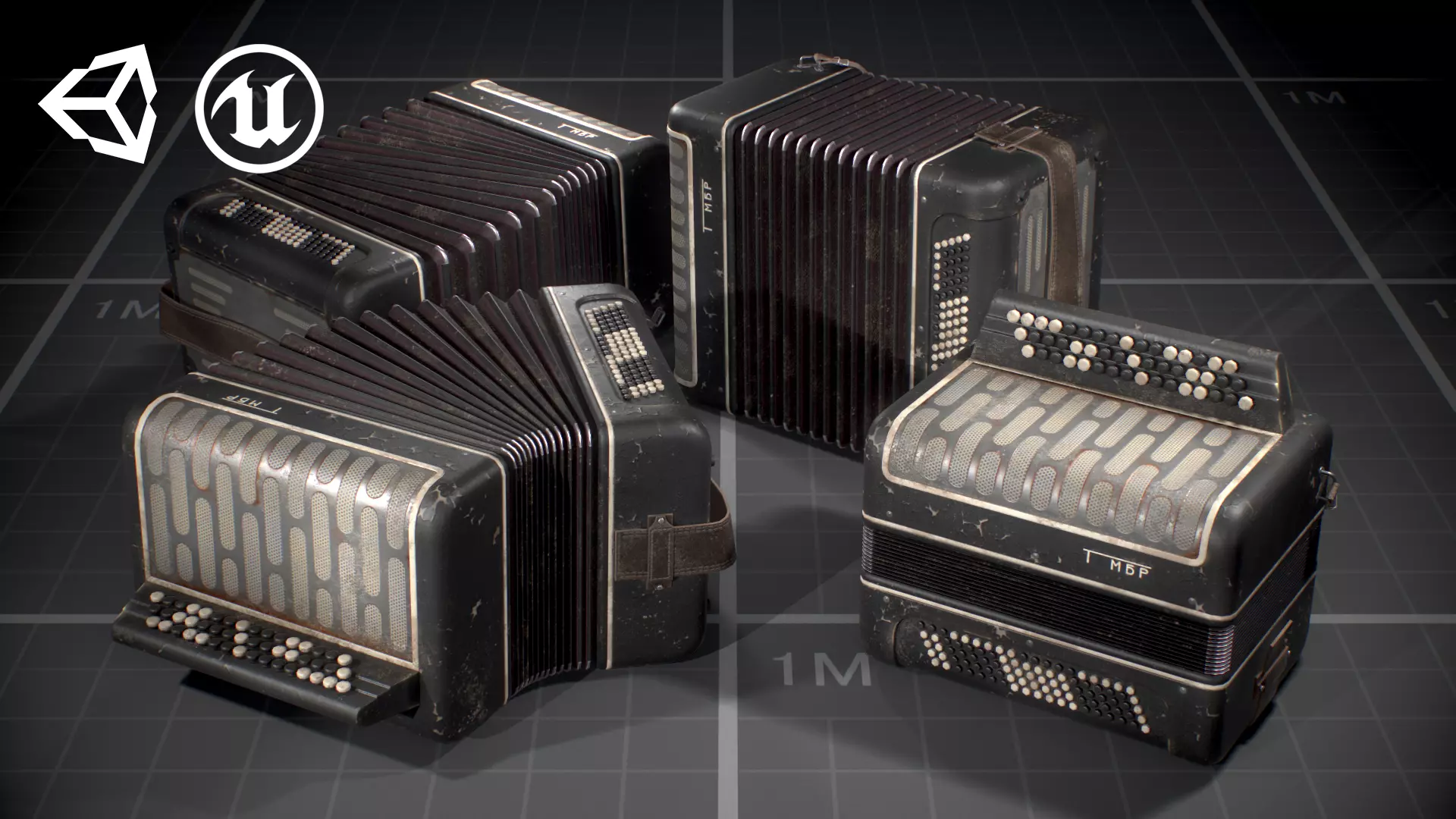 Used Soviet Button Accordion Low-poly 3D model