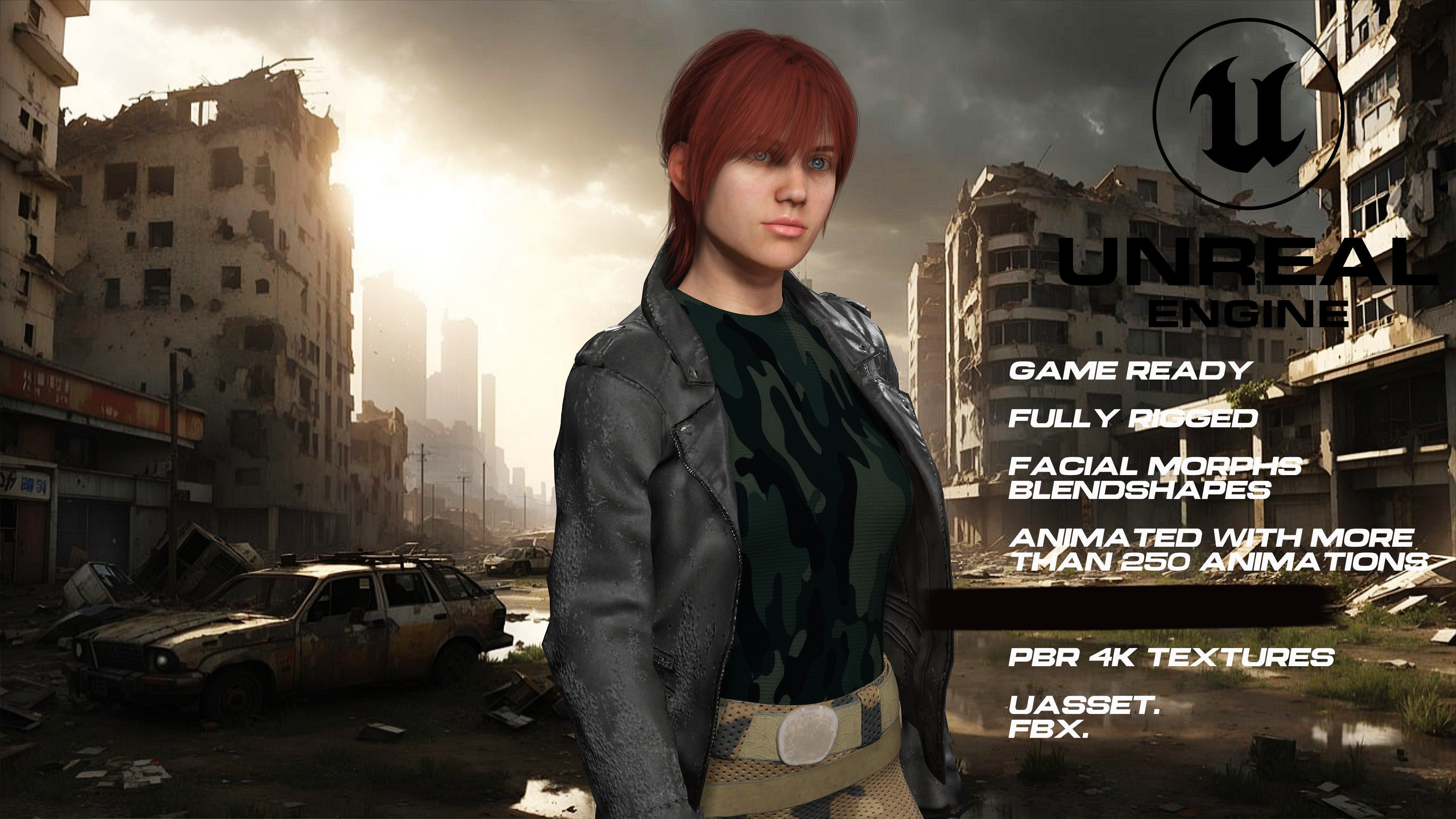 Zombie Hunter full rigged - game ready - animated Low-poly 3D model_1