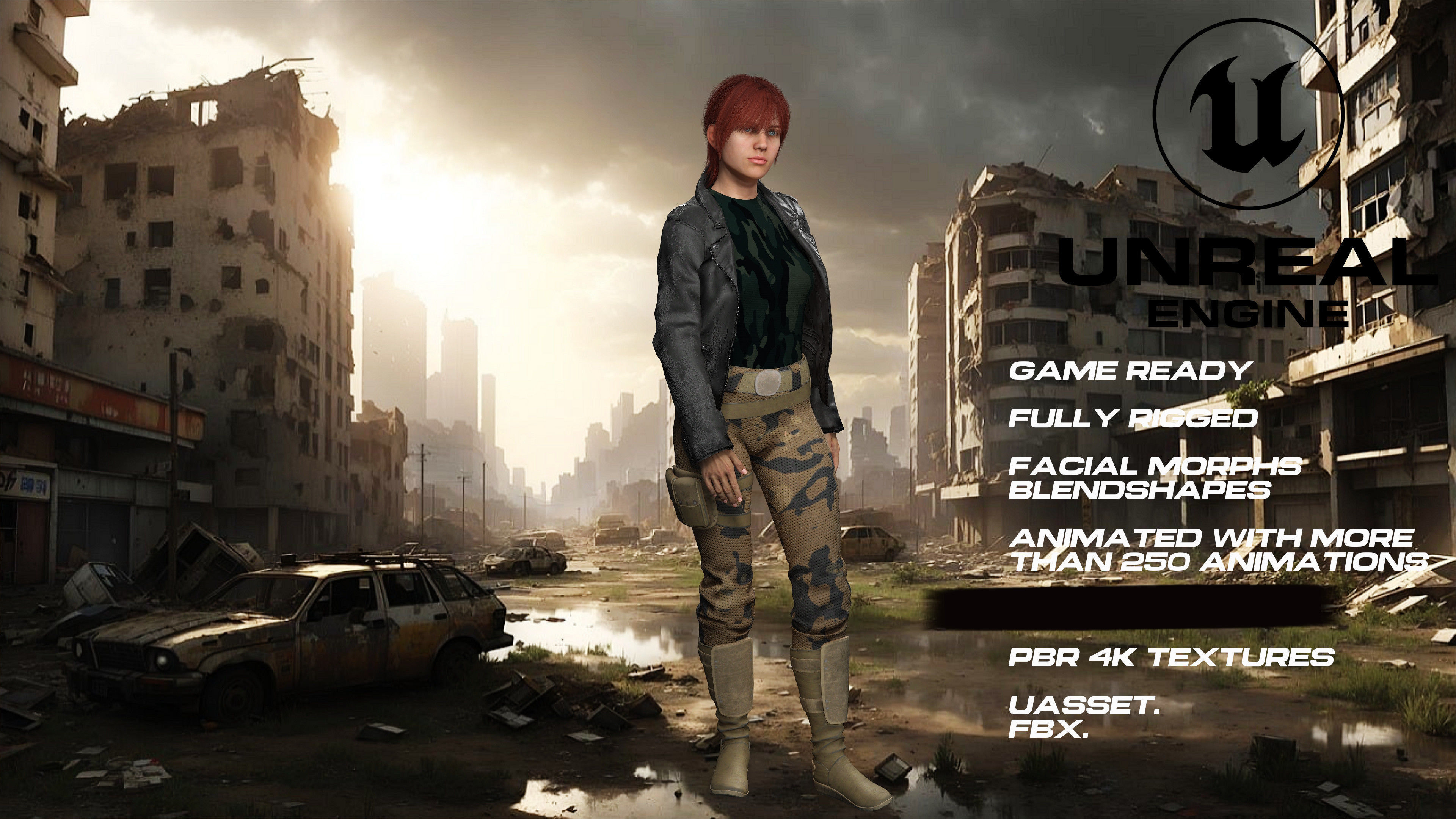 Zombie Hunter full rigged - game ready - animated Low-poly 3D model_5