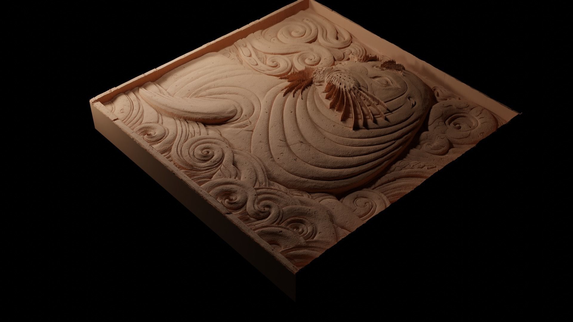 Monk Seal CNC 3d Print High Relief Sand Casting 3D print model_1