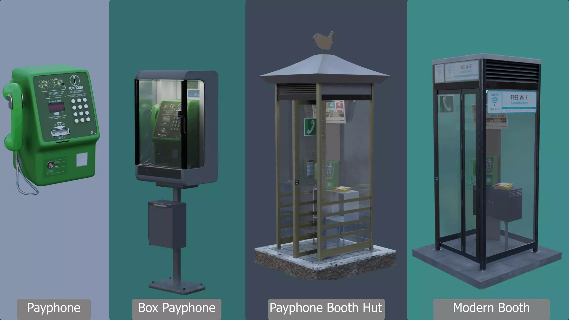 Payphone Booths 3D Model Collection_0
